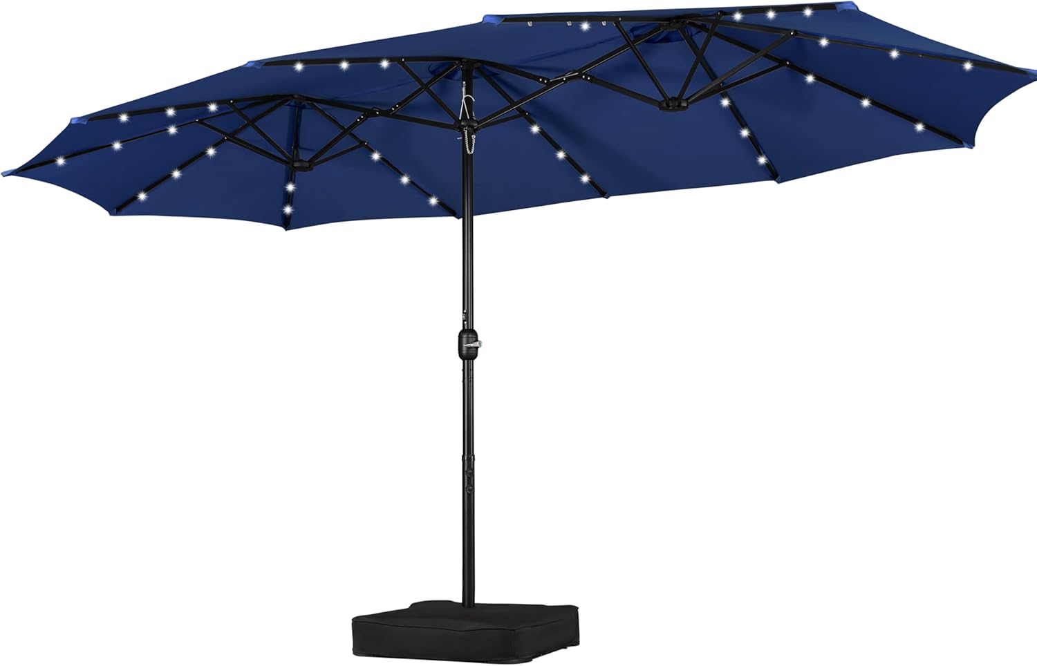 Yaheetech 13 ft Large Patio Umbrella with Solar Lights Double-Sided Outdoor Rectangle Market Umbrellas with 36 LED Lights/Base Included/Crank for Patio Garden Yard Pool, Tan