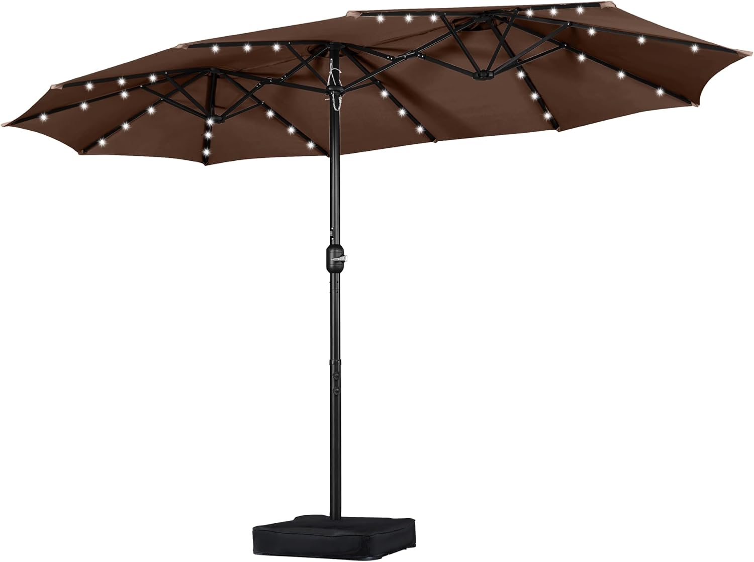 Yaheetech 13 ft Large Patio Umbrella with Solar Lights Double-Sided Outdoor Rectangle Market Umbrellas with 36 LED Lights/Base Included/Crank for Patio Garden Yard Pool, Tan