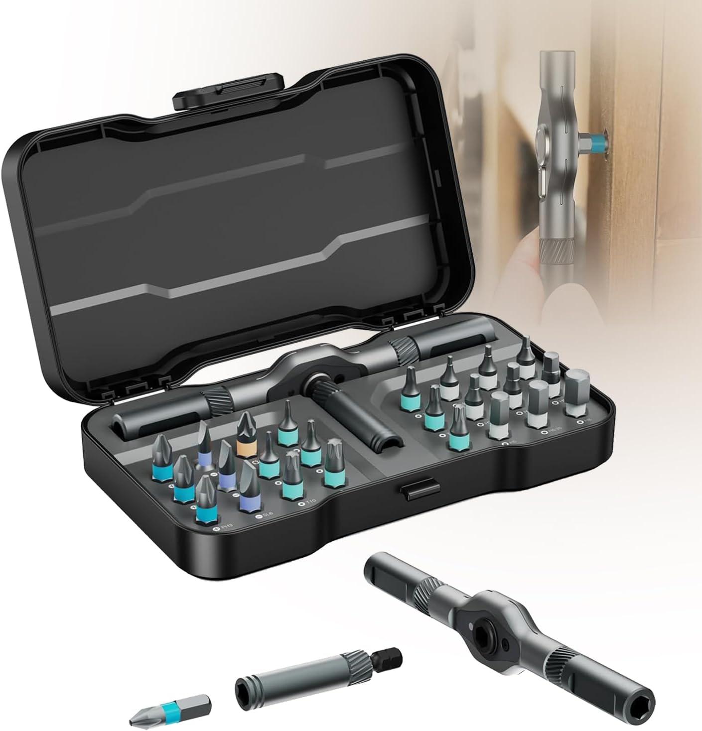 SEESE 24 in 1 Magnetic Screwdriver Set,DIY Ratchet Screwdriver Set,Detachable Assembly T Handle,Portable Precision Repair Tool Kit for PC, Bicycle, Furniture, Electronics