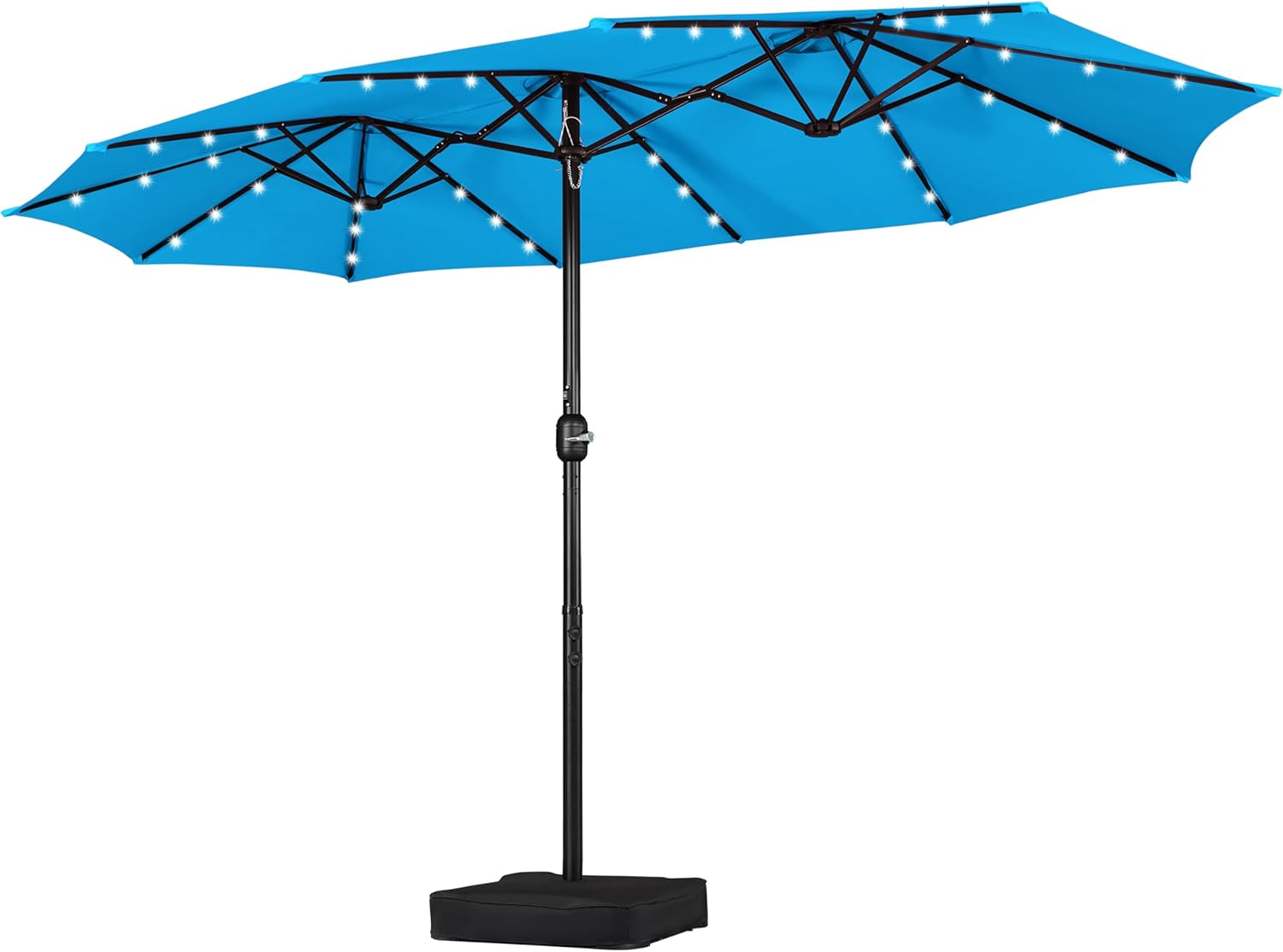 Yaheetech 13 ft Large Patio Umbrella with Solar Lights Double-Sided Outdoor Rectangle Market Umbrellas with 36 LED Lights/Base Included/Crank for Patio Garden Yard Pool, Tan
