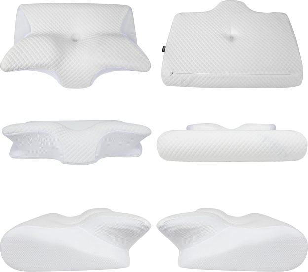 Memory Foam Cervical Pillow, 2 in 1 Ergonomic Contour Orthopedic Pillow for Neck Pain, Contoured Support Pillows for Side Back Stomach Sleepers