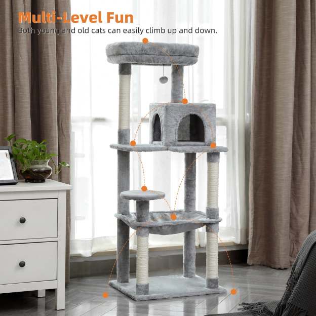 Cat Tree for Large Cats 56"Tall Cat Tower Condo with Scratching Post for Indoor Cats,Gray