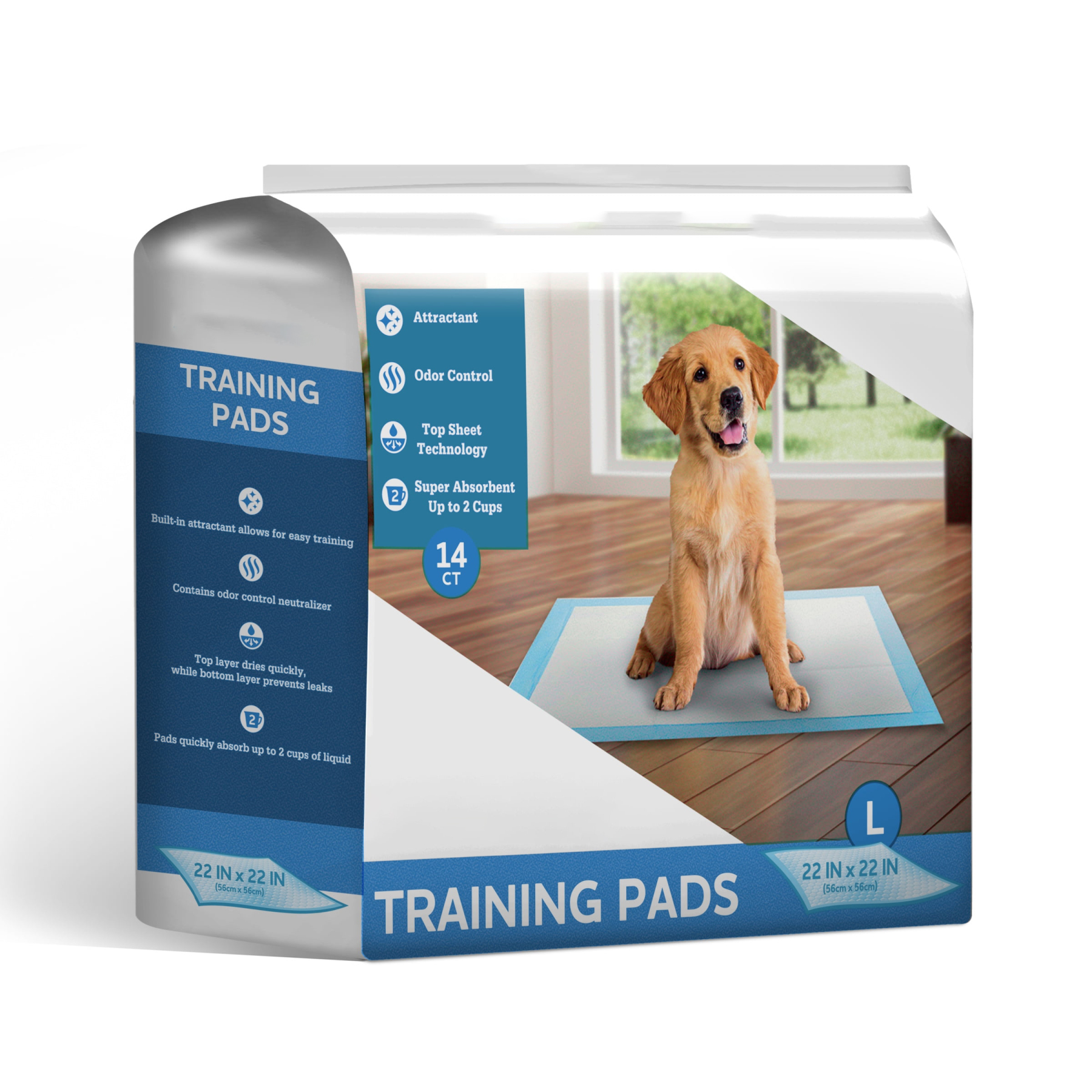 Training Pads – Super Absorbent, Leak Proof, & Fast Dry Dog and Puppy Pee Pads – L 22 in x 22 in, 14 Count
