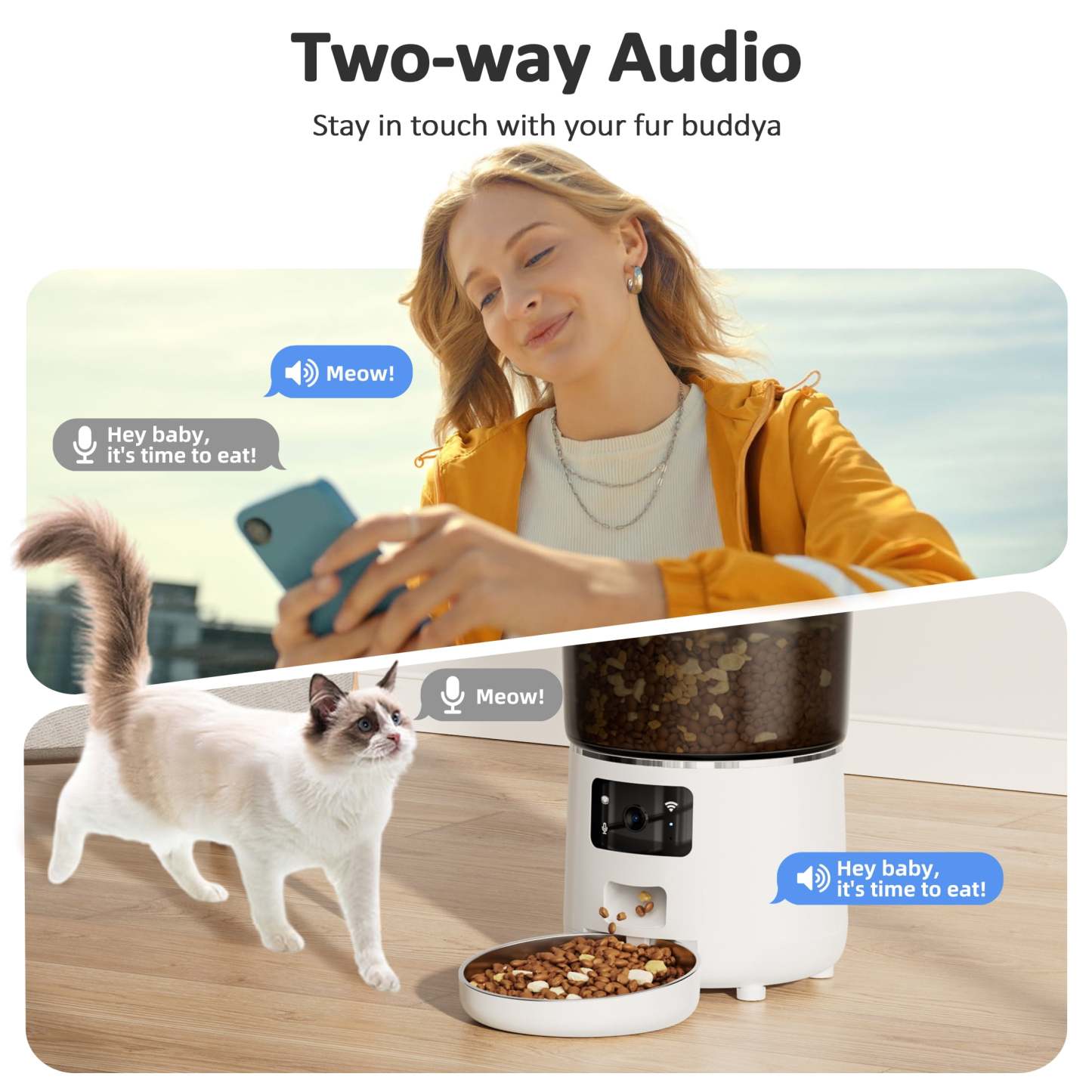 Automatic Cat Feeders with 304 Stainless Steel Bowl,4L Automatic Cat Food Dispenser with 1080P Camera