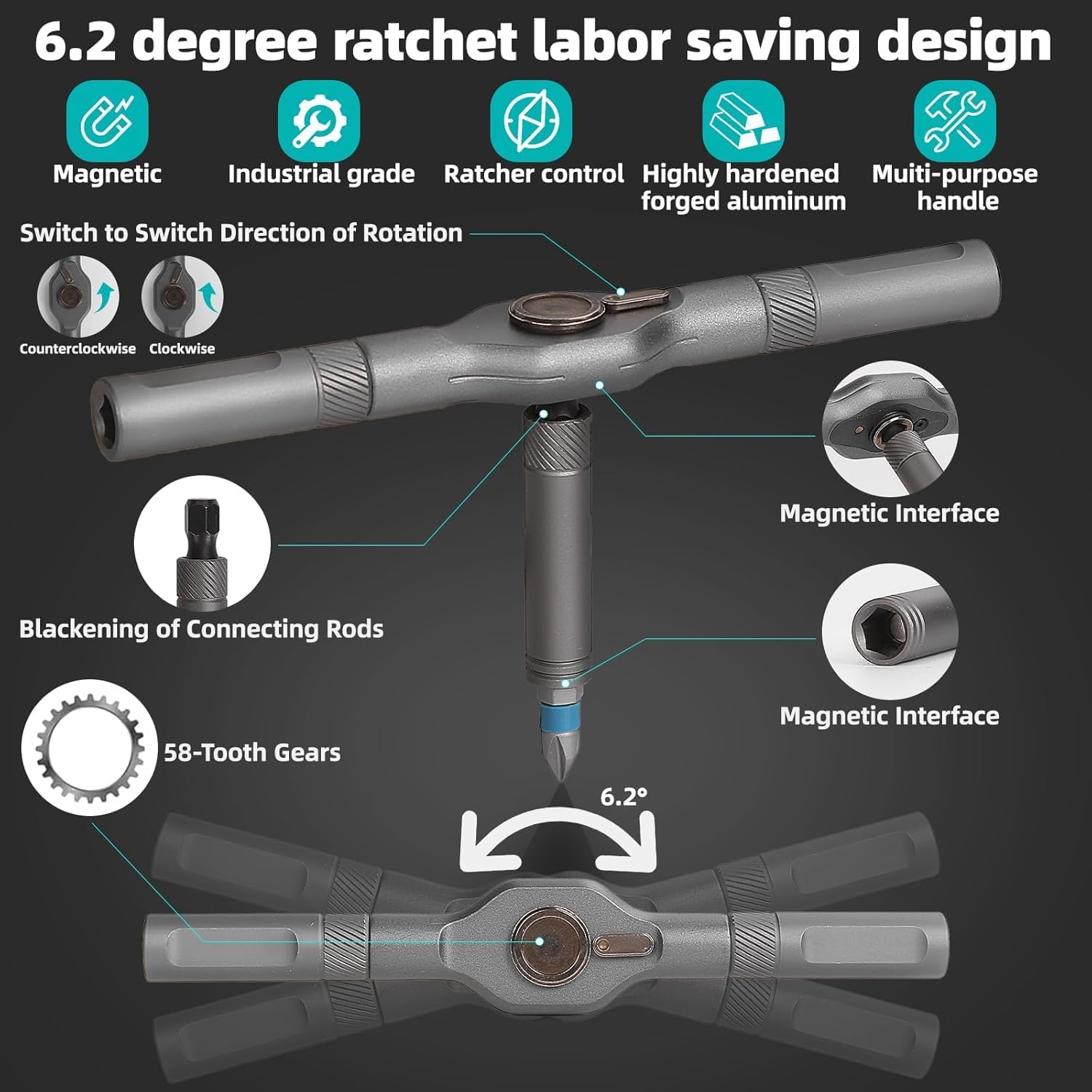 SEESE 24 in 1 Magnetic Screwdriver Set,DIY Ratchet Screwdriver Set,Detachable Assembly T Handle,Portable Precision Repair Tool Kit for PC, Bicycle, Furniture, Electronics
