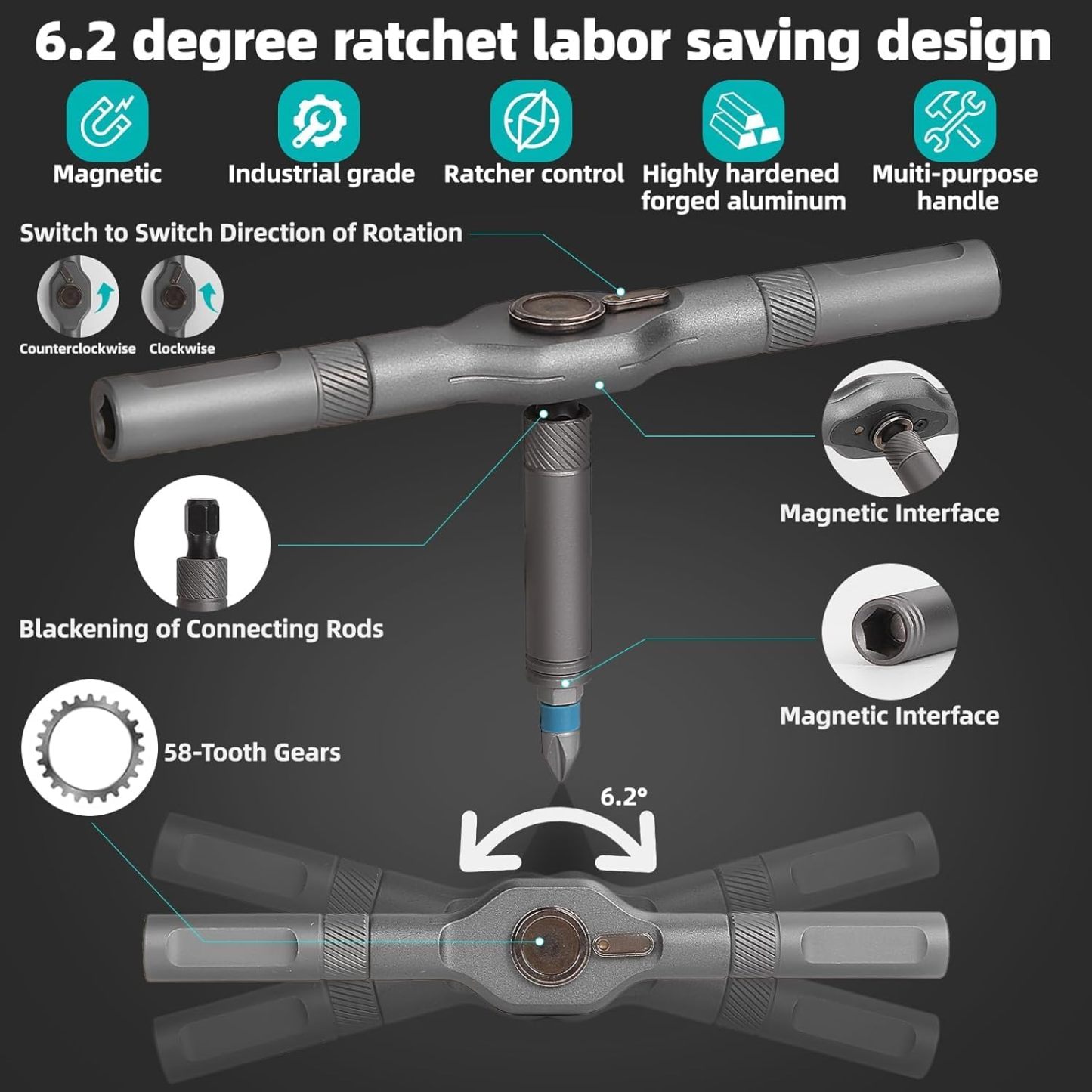 SEESE 24 in 1 Magnetic Screwdriver Set,DIY Ratchet Screwdriver Set,Detachable Assembly T Handle,Portable Precision Repair Tool Kit for PC, Bicycle, Furniture, Electronics