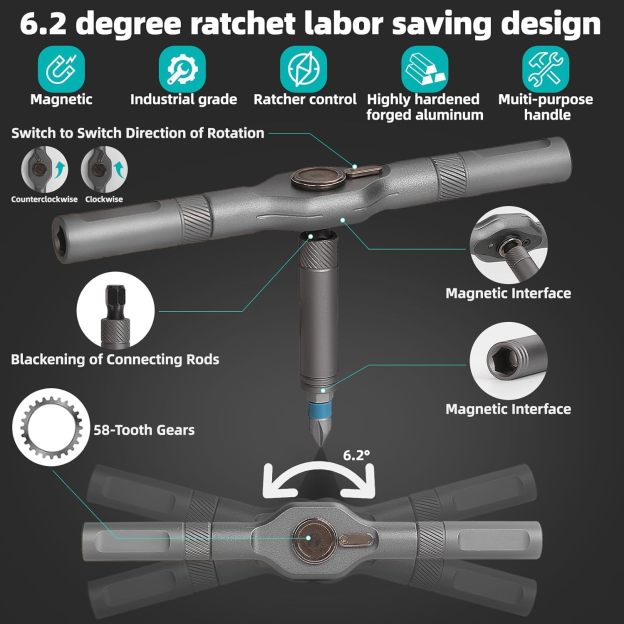 SEESE 24 in 1 Magnetic Screwdriver Set,DIY Ratchet Screwdriver Set,Detachable Assembly T Handle,Portable Precision Repair Tool Kit for PC, Bicycle, Furniture, Electronics