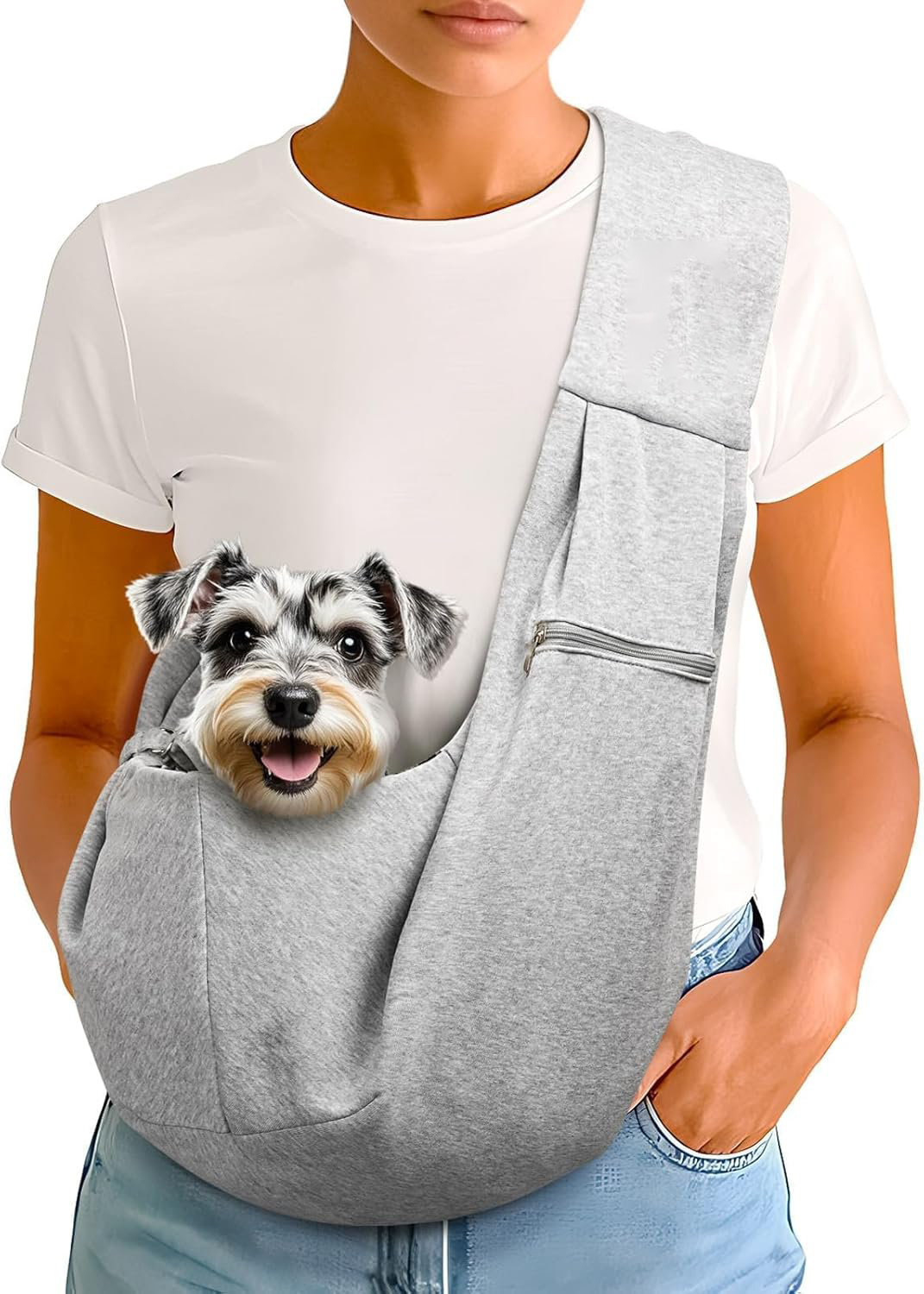 Small Pet Zipper Pocket & Adjustable Strap Carrier - for 3-10 lbs Pets 