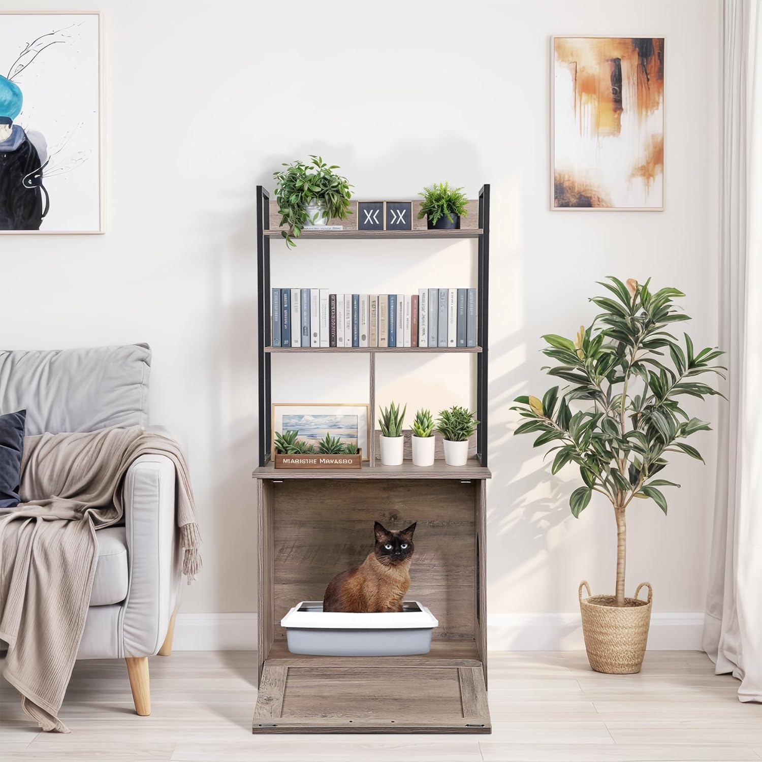 Litter Box Enclosure with Shelf, 50-Inch 2-in-1 Cat Litter Box