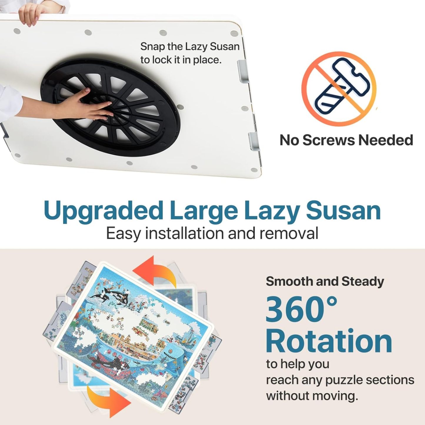 ⏰ LAST DAY 60% OFF 1500 Pieces Rotating Plastic Puzzle Board with Drawers and Cover, 35"x27" Portable Spinning Jigsaw Puzzle Table for Adults, Upgraded Lazy Susan, Ideal Gift for Mum