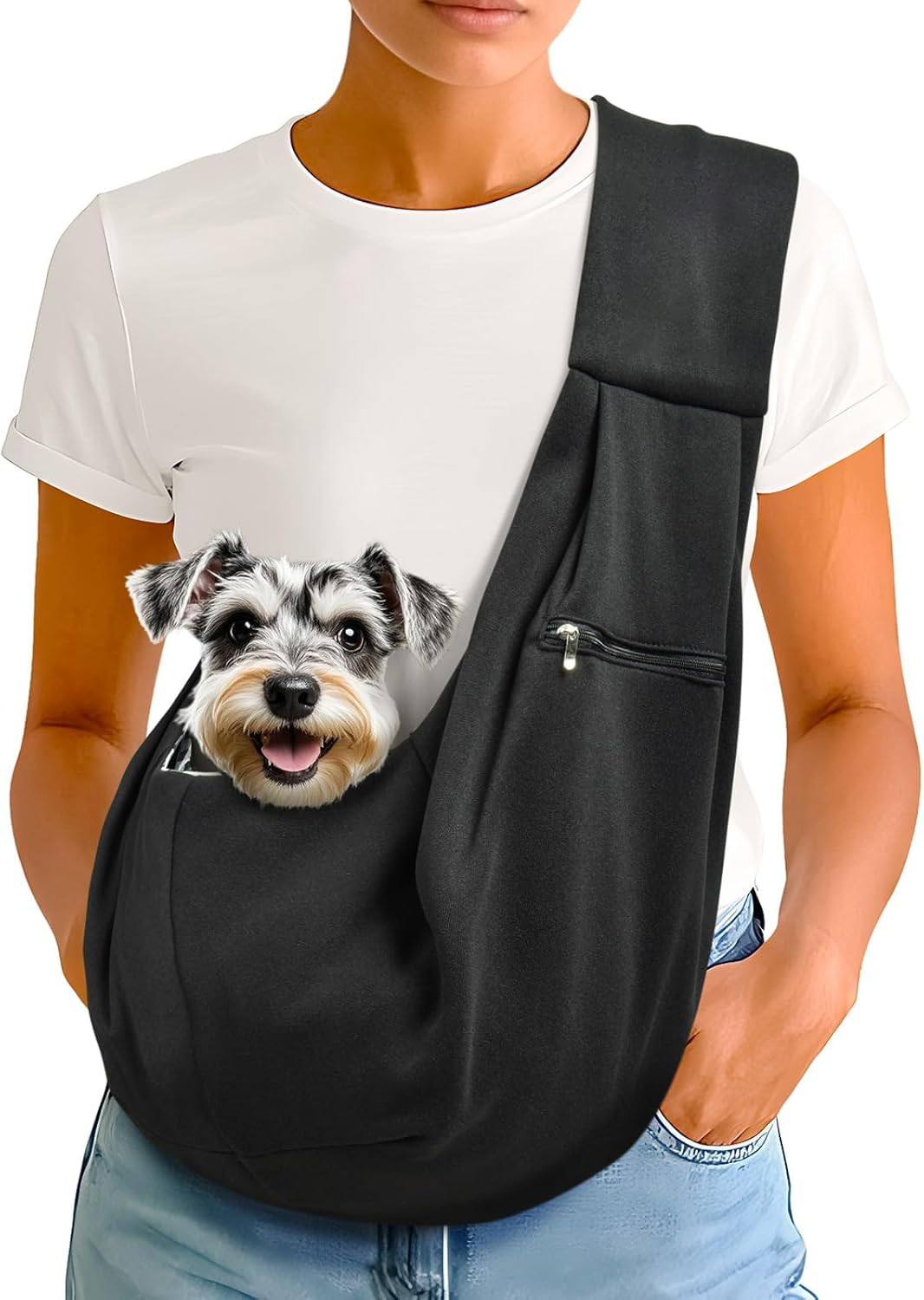 Small Pet Zipper Pocket & Adjustable Strap Carrier - for 3-10 lbs Pets 