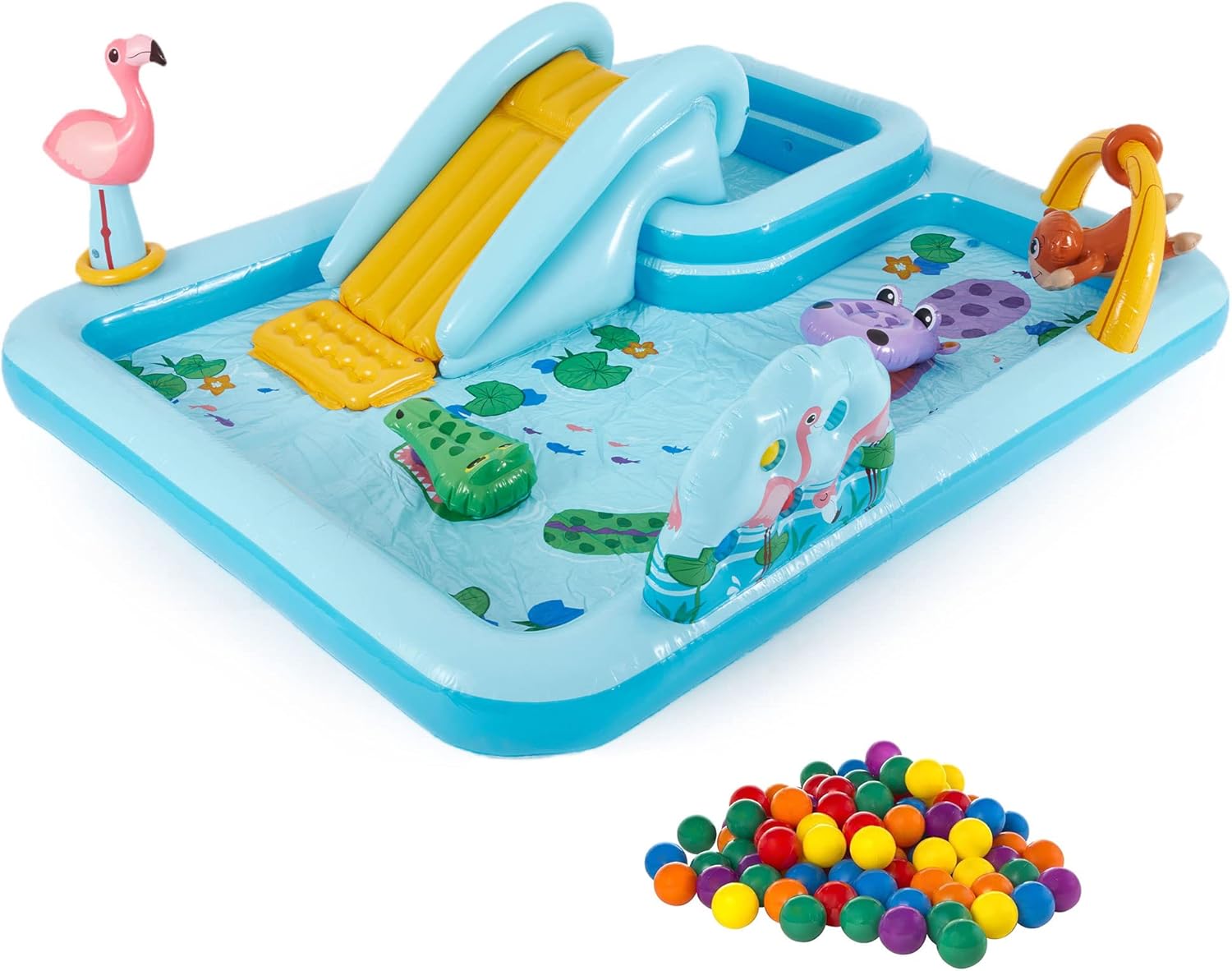 ⏰ Clearance ends in 24 hours! 💥96 x 78 x 28 Ft Inflatable Jungle Adventure Play Center Spray Kiddie Pool with electric air pump