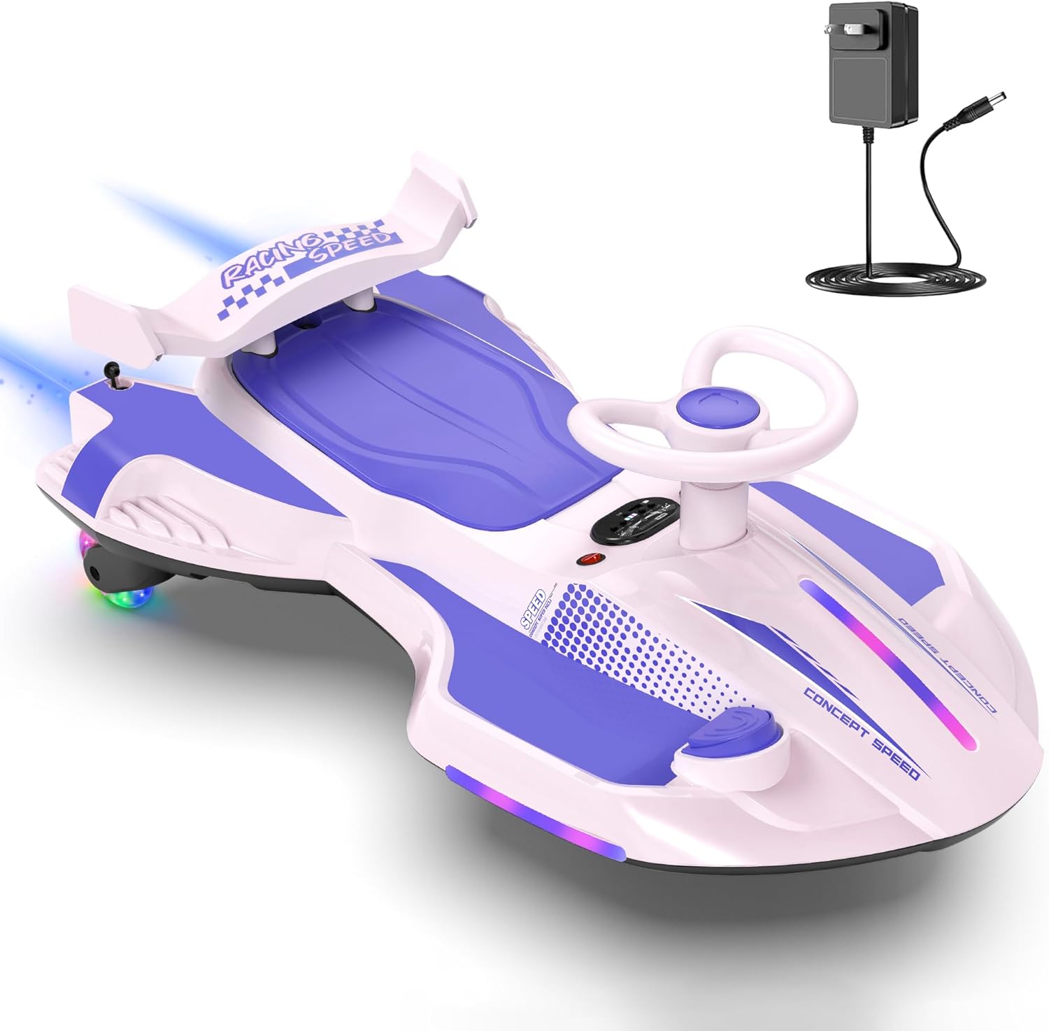 12V Electric Wiggle Car with Pedal for Kids, Rechargeable 2 in 1 Swing Car, Drifting Ride On Toys with Backrest, Anti-Rollover, Spray, Flashing Light, Music, for Ages 3 and Up (Pink)