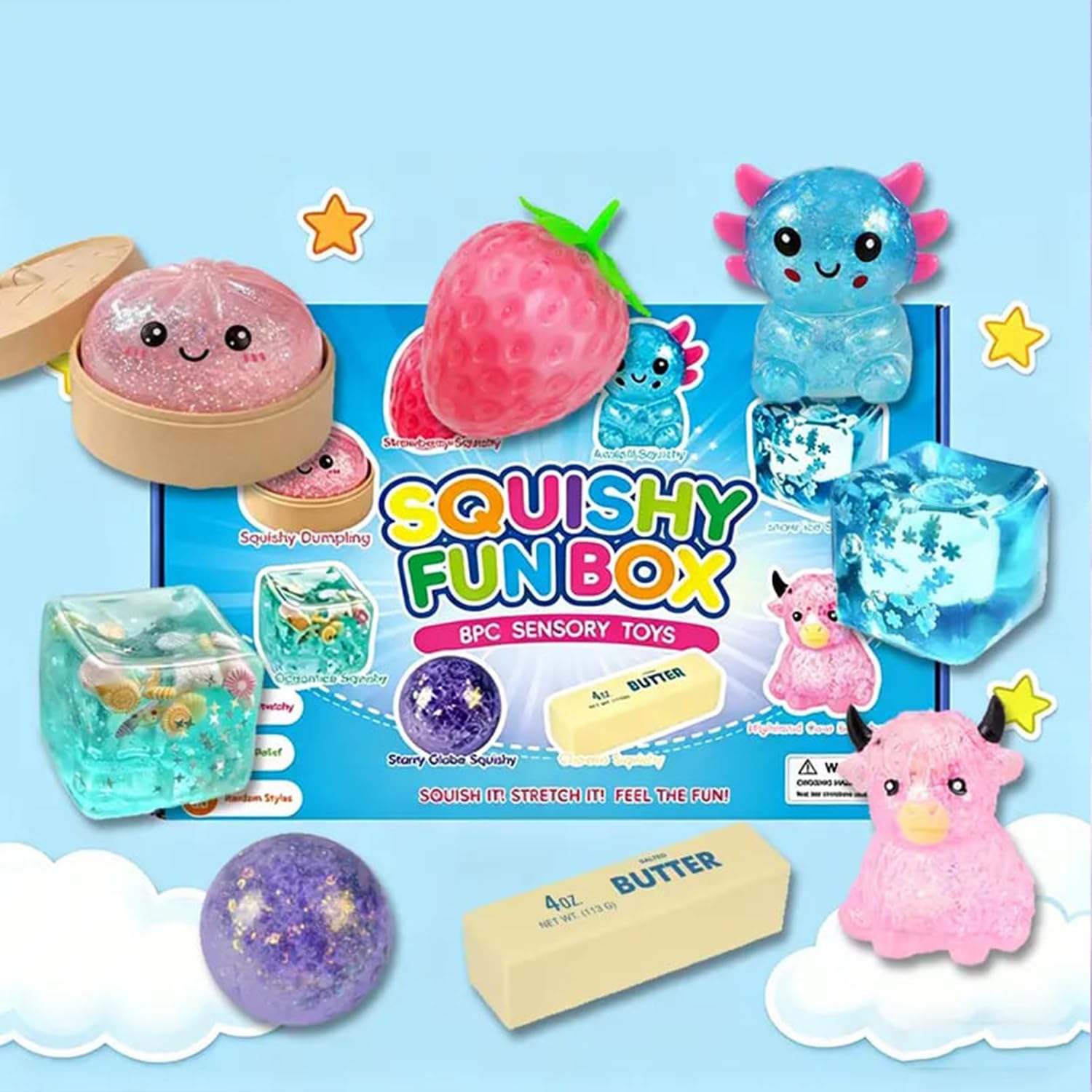8-piece Squishy Set– Kawaii Stress Relief Fidget Toys, Malt Sugar Squishies