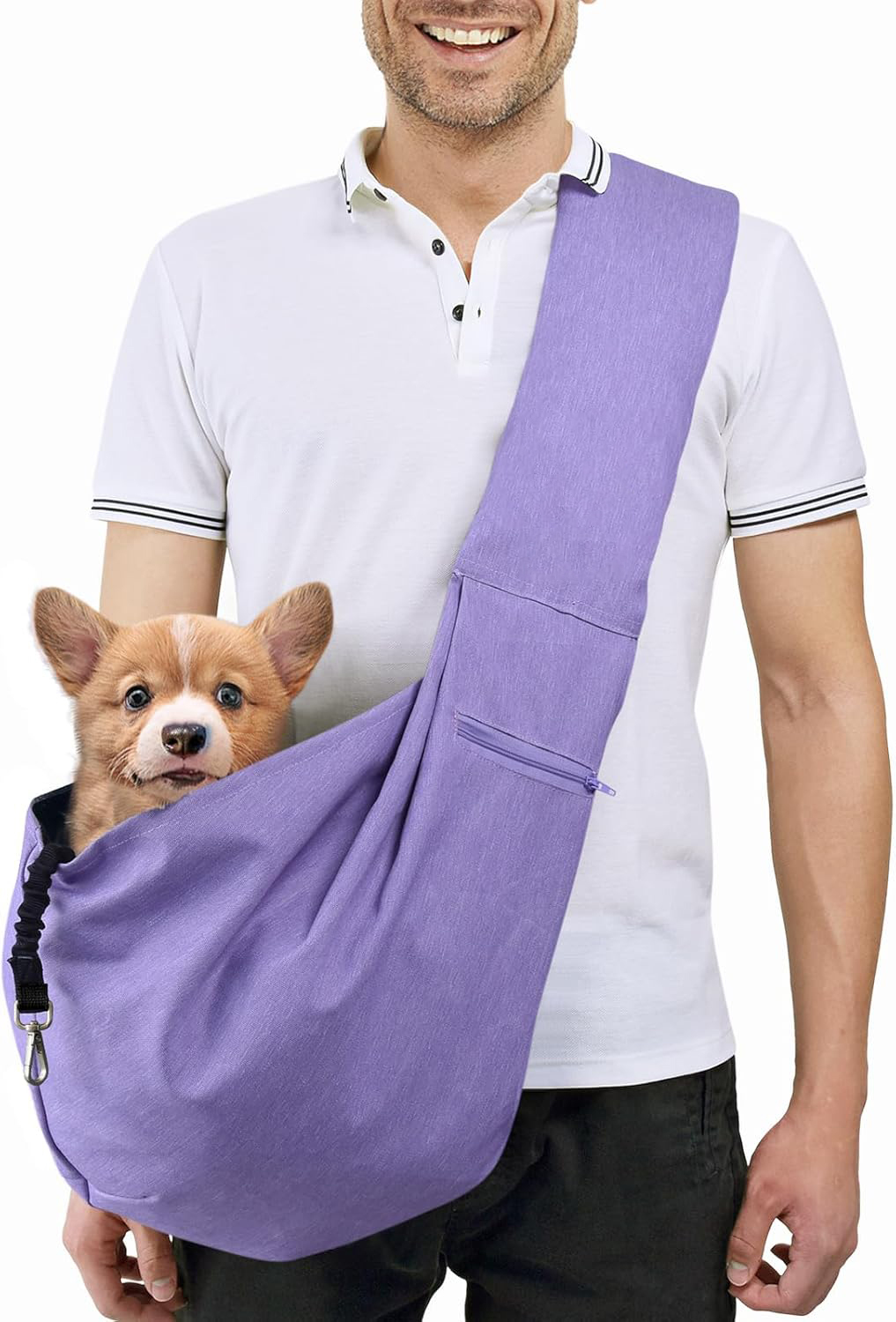 Small Pet Zipper Pocket & Adjustable Strap Carrier - for 3-10 lbs Pets 