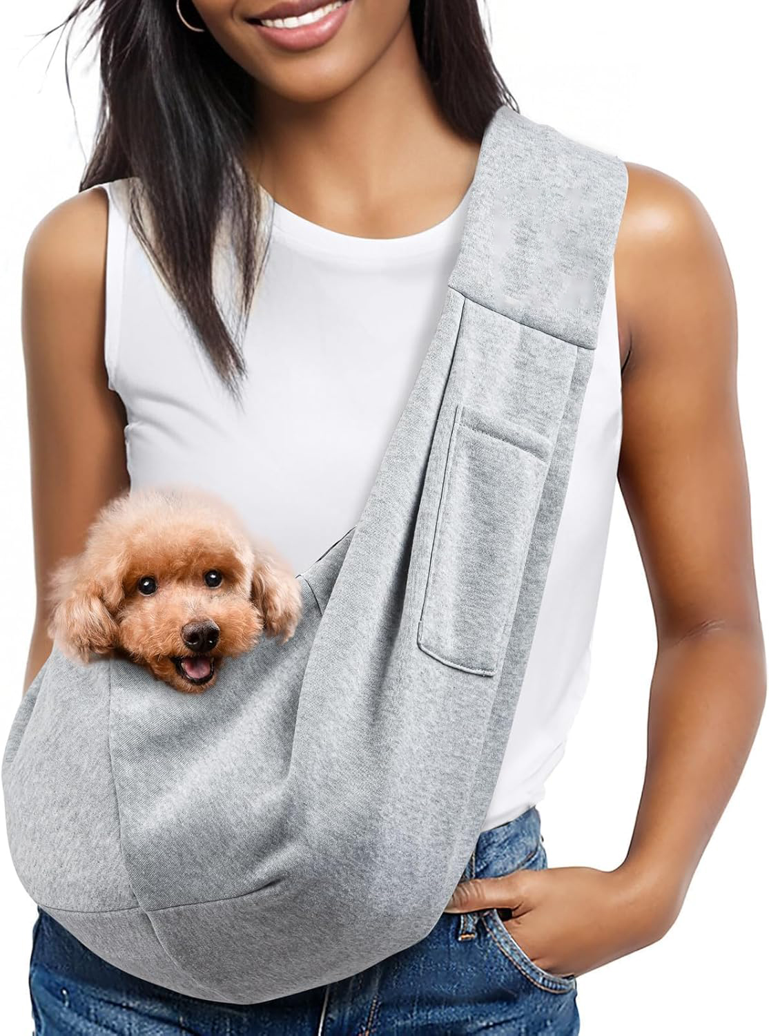 Small Pet Zipper Pocket & Adjustable Strap Carrier - for 3-10 lbs Pets 