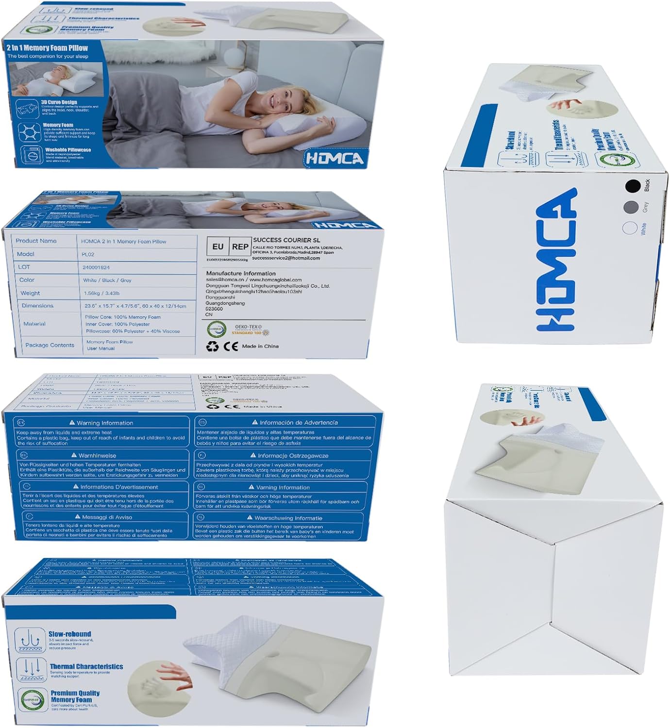 Memory Foam Cervical Pillow, 2 in 1 Ergonomic Contour Orthopedic Pillow for Neck Pain, Contoured Support Pillows for Side Back Stomach Sleepers