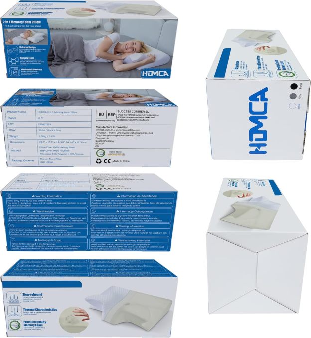 Memory Foam Cervical Pillow, 2 in 1 Ergonomic Contour Orthopedic Pillow for Neck Pain, Contoured Support Pillows for Side Back Stomach Sleepers