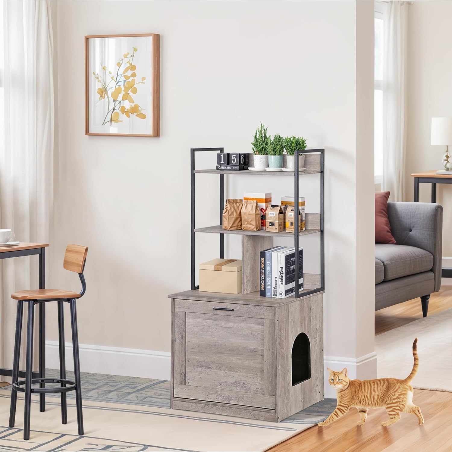 Litter Box Enclosure with Shelf, 50-Inch 2-in-1 Cat Litter Box