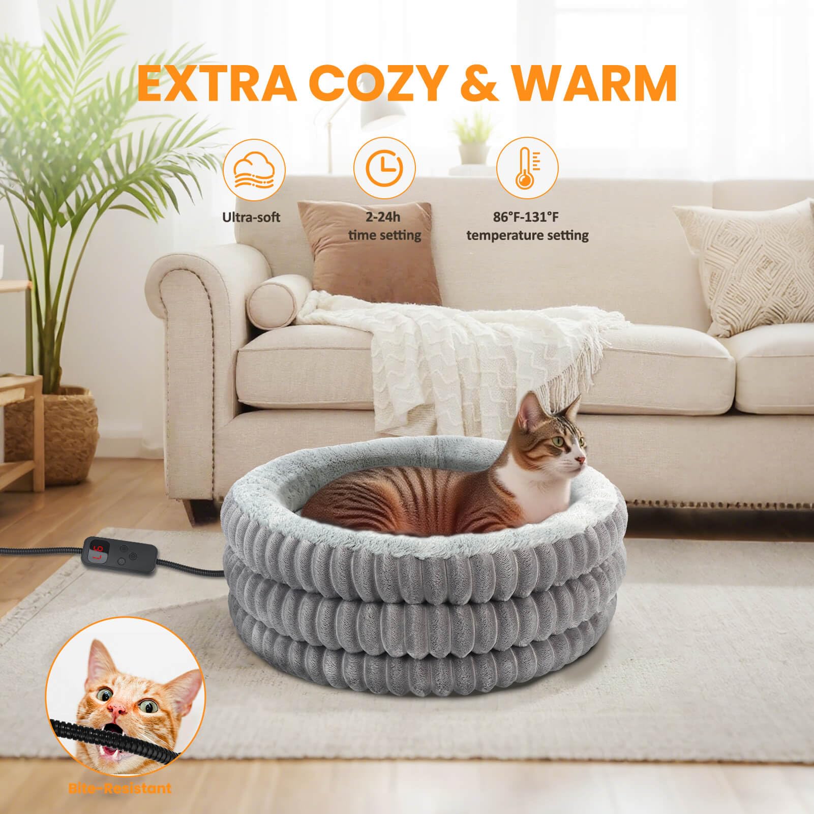 Heated Cat Bed Indoor, 20" Round Donut 