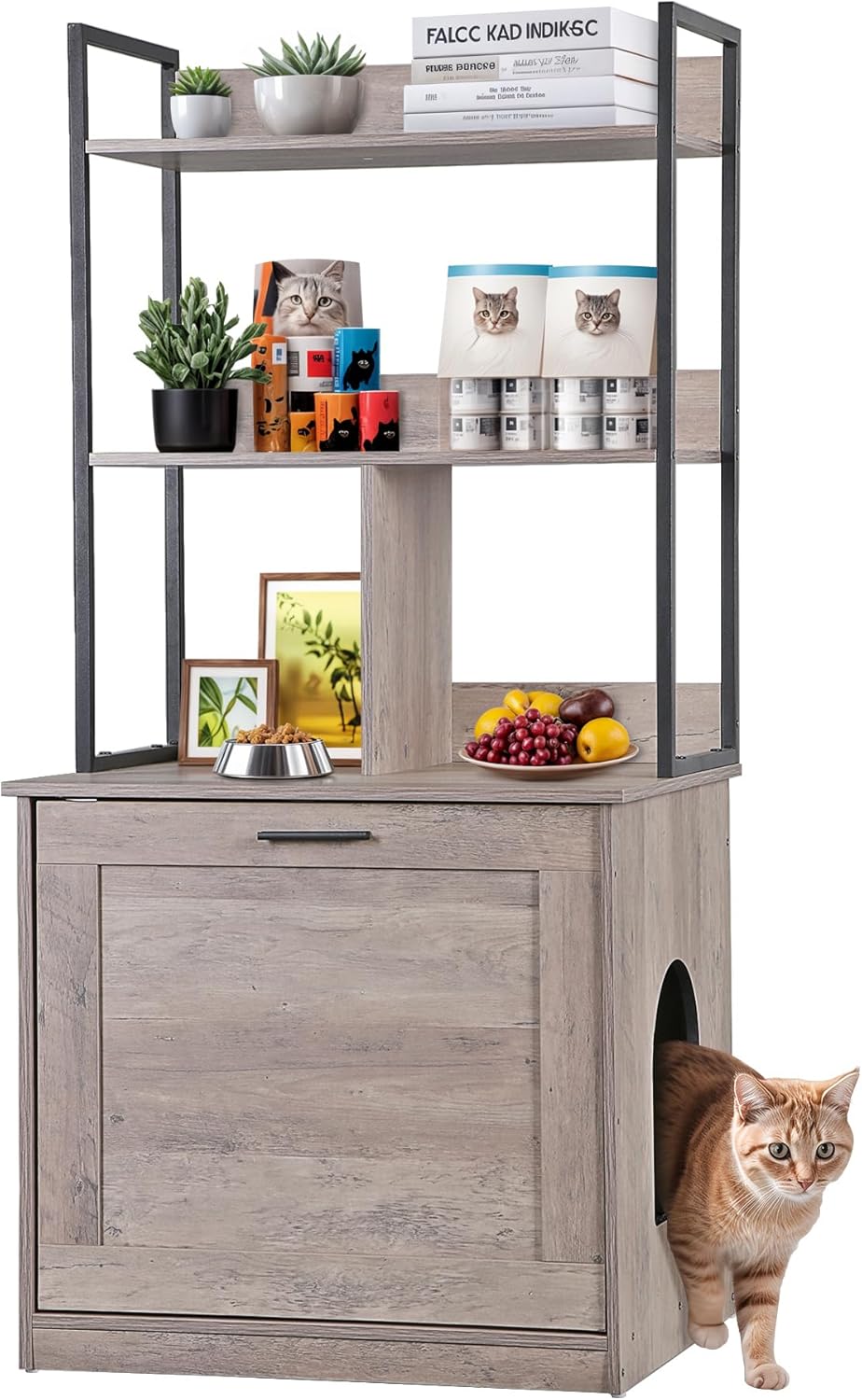 Litter Box Enclosure with Shelf, 50-Inch 2-in-1 Cat Litter Box