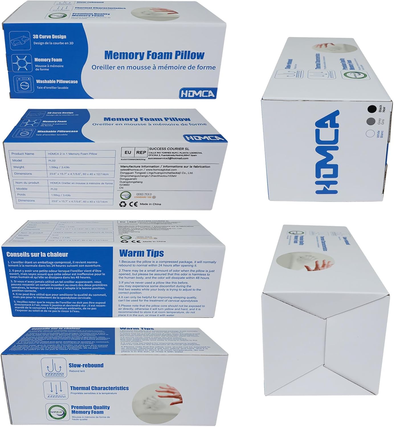 Memory Foam Cervical Pillow, 2 in 1 Ergonomic Contour Orthopedic Pillow for Neck Pain, Contoured Support Pillows for Side Back Stomach Sleepers