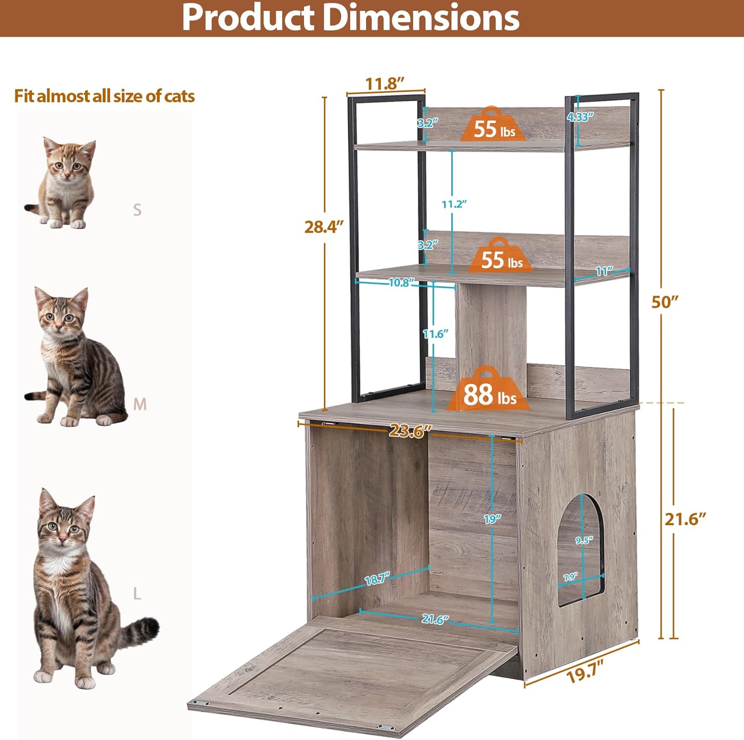 Litter Box Enclosure with Shelf, 50-Inch 2-in-1 Cat Litter Box