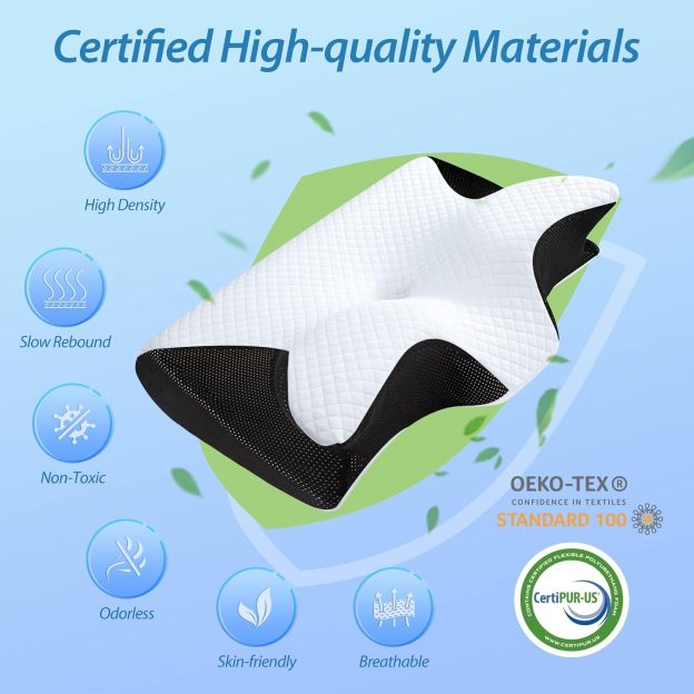 Memory Foam Cervical Pillow, 2 in 1 Ergonomic Contour Orthopedic Pillow for Neck Pain, Contoured Support Pillows for Side Back Stomach Sleepers