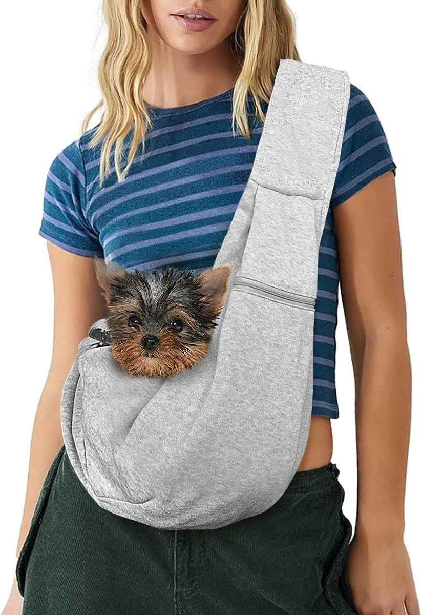 Small Pet Zipper Pocket & Adjustable Strap Carrier - for 3-10 lbs Pets 
