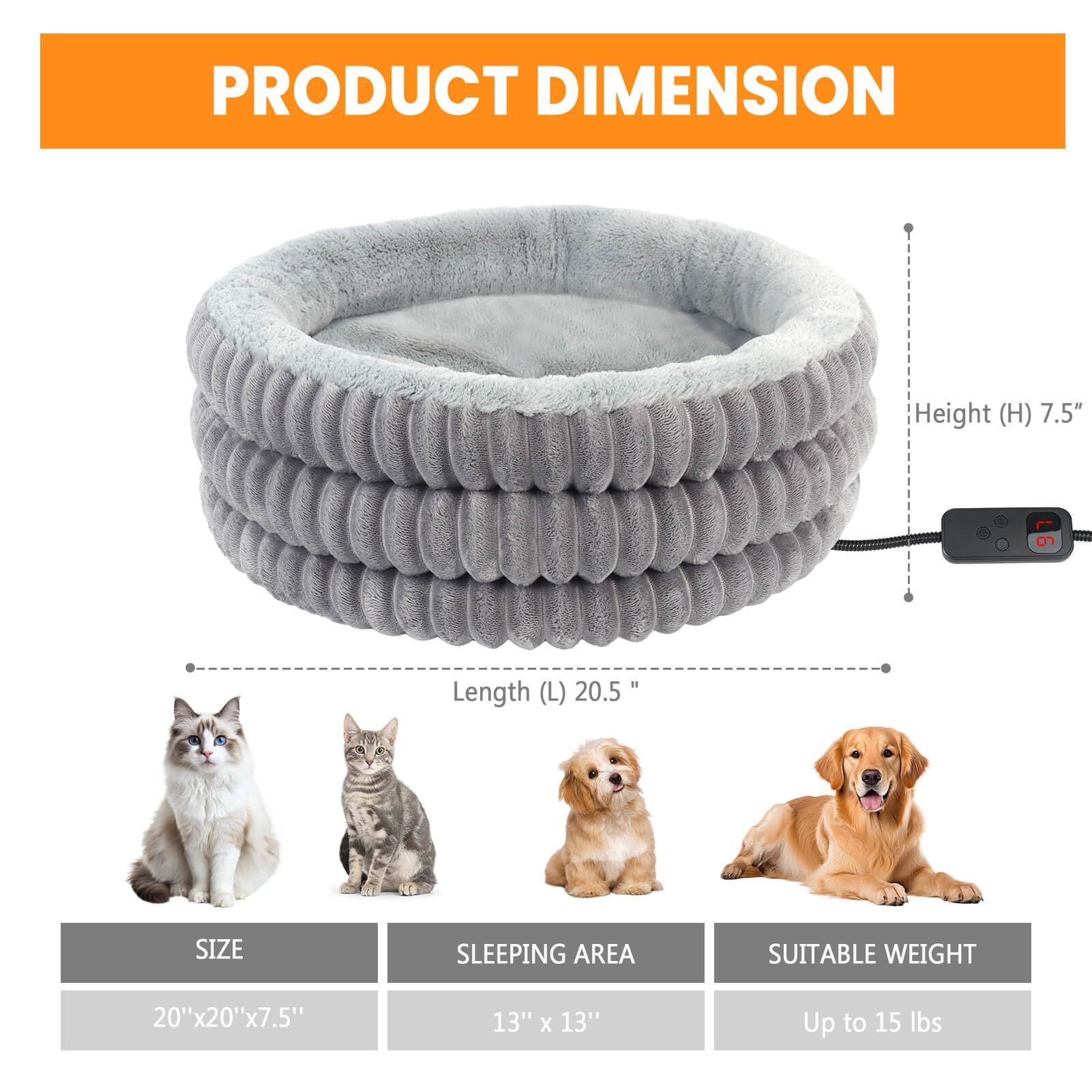Heated Cat Bed Indoor, 20" Round Donut 