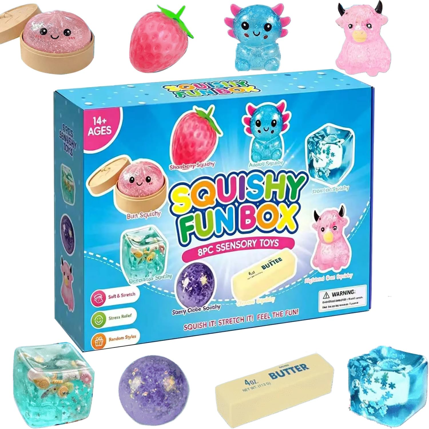 8-piece Squishy Set– Kawaii Stress Relief Fidget Toys, Malt Sugar Squishies