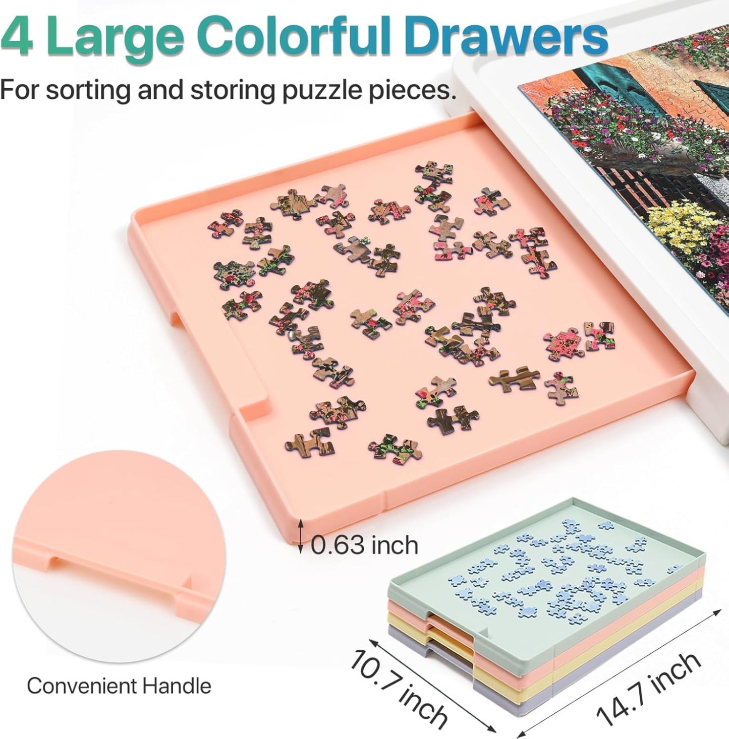 ⏰ LAST DAY 60% OFF 1500 Pieces Rotating Plastic Puzzle Board with Drawers and Cover, 35"x27" Portable Spinning Jigsaw Puzzle Table for Adults, Upgraded Lazy Susan, Ideal Gift for Mum