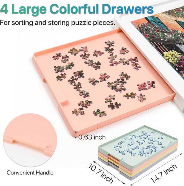 ⏰ LAST DAY 60% OFF 1500 Pieces Rotating Plastic Puzzle Board with Drawers and Cover, 35"x27" Portable Spinning Jigsaw Puzzle Table for Adults, Upgraded Lazy Susan, Ideal Gift for Mum