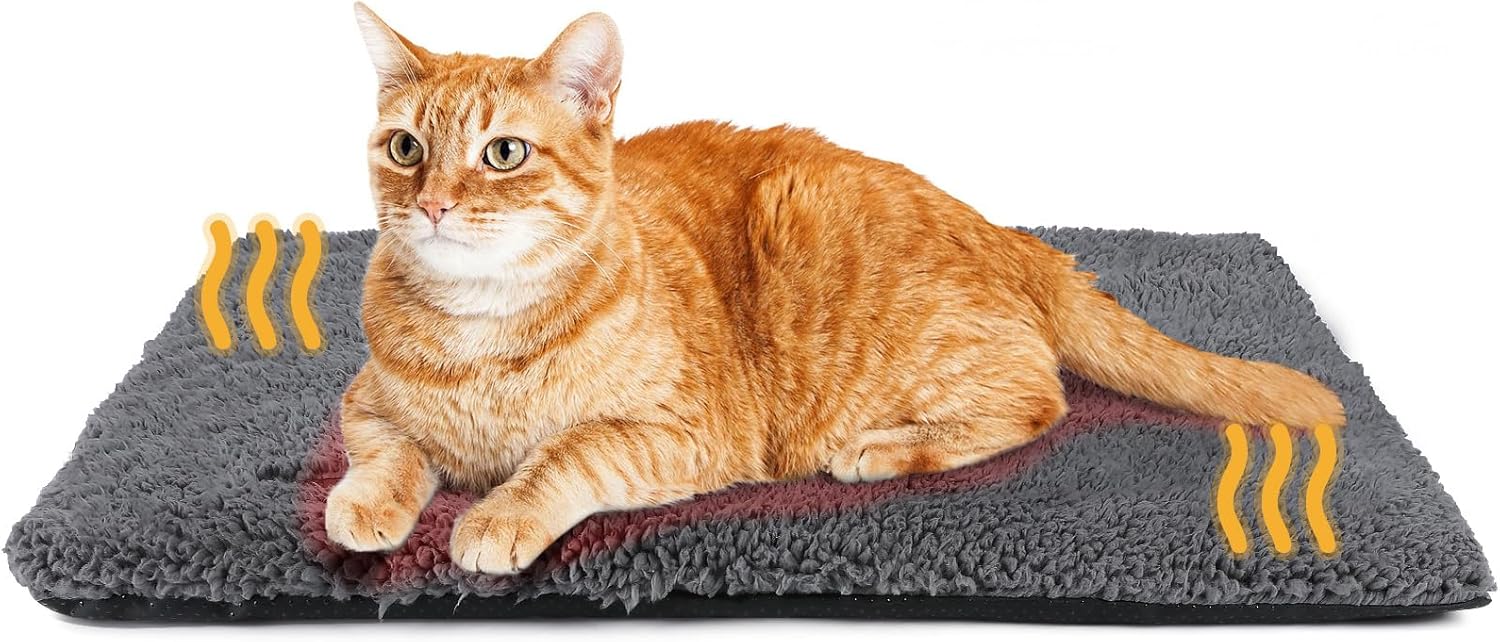 Self Warming Cat Bed Self Heating Cat Dog Mat 24 x 18 inch Extra Warm Thermal Pet Pad for Indoor Outdoor Pets with Removable Cover Non-Slip Bottom Washable Non Electric