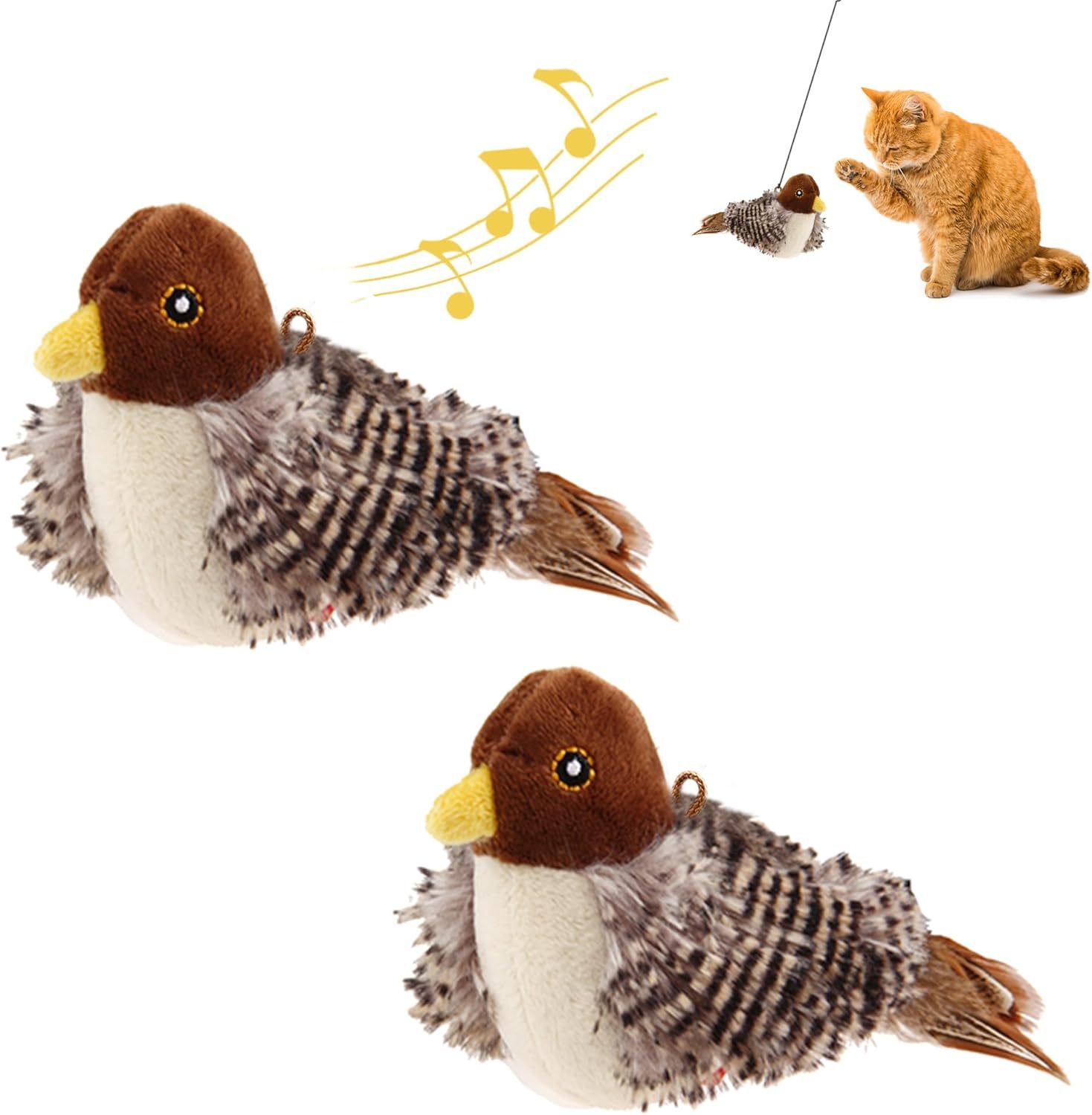 GiGwi Interactive Cat Toys Squeaky, Stimulated Chirping Bird Toy Makin