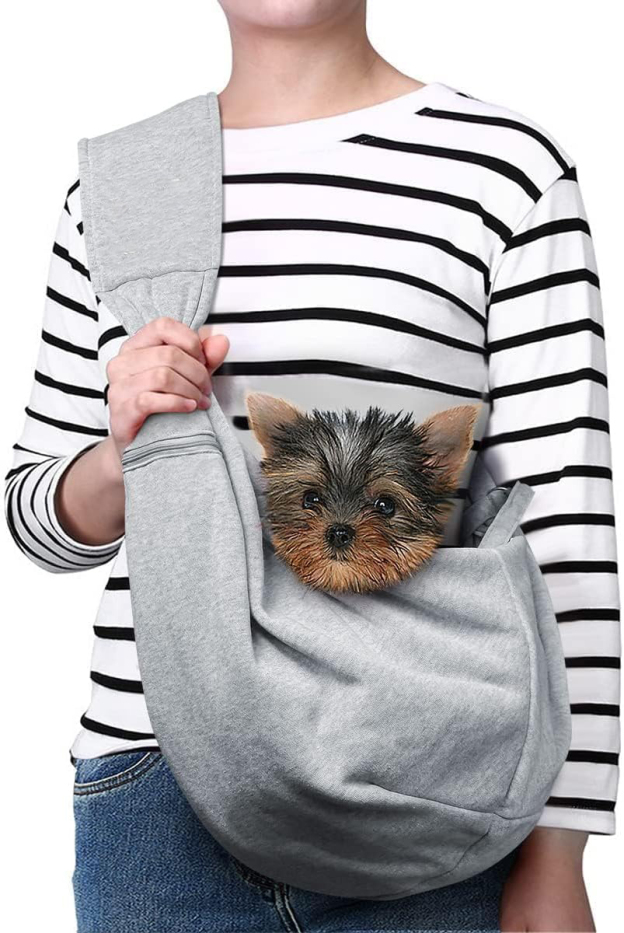 Small Pet Zipper Pocket & Adjustable Strap Carrier - for 3-10 lbs Pets 