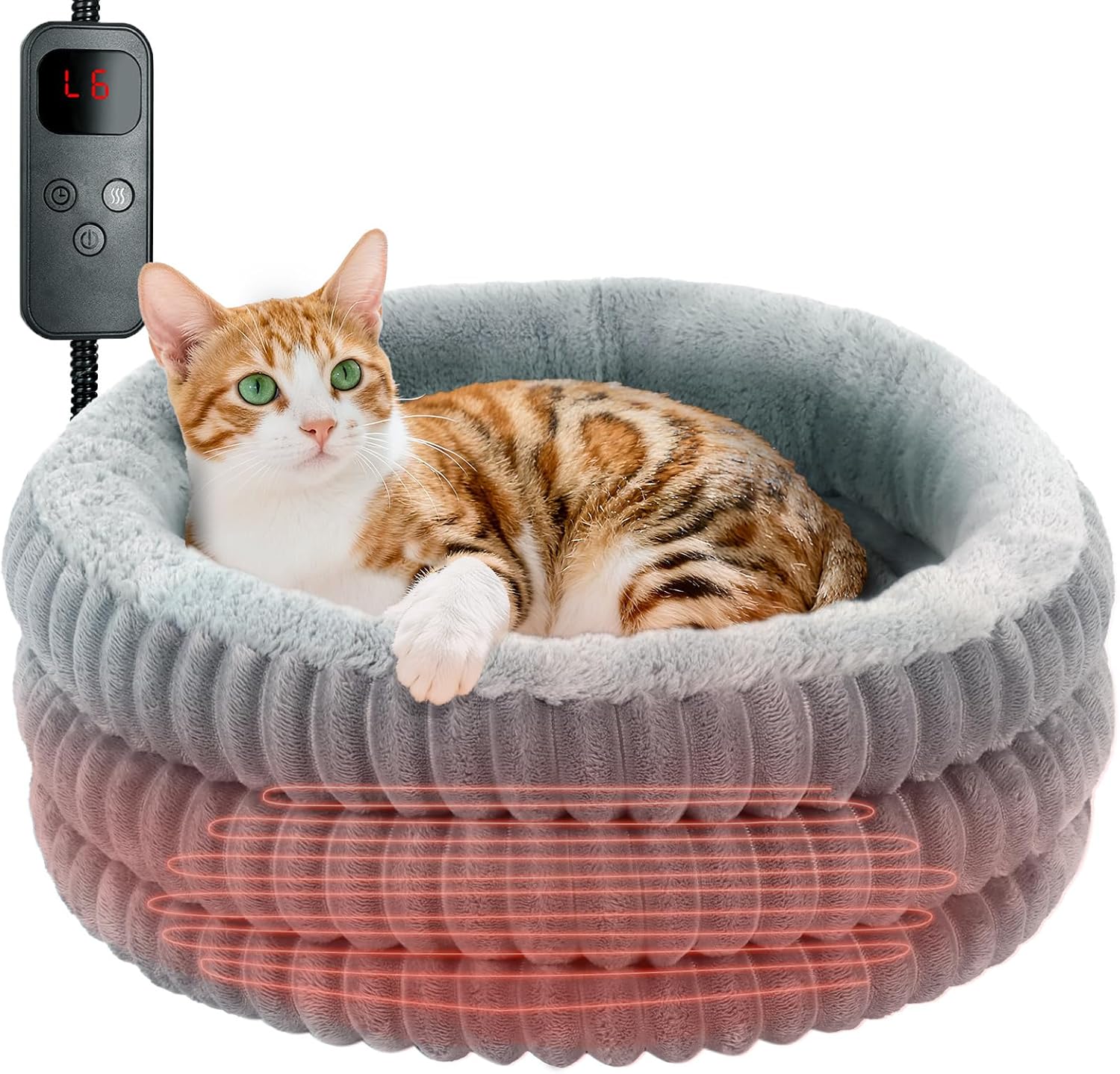 Heated Cat Bed Indoor, 20" Round Donut 