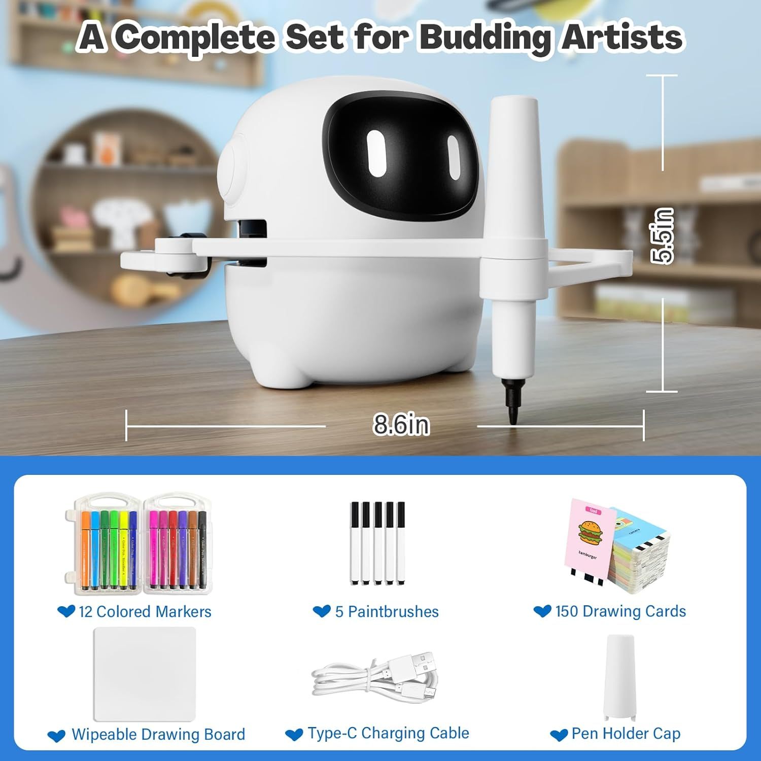 Drawing Robot for Kids with 150 Cards, Voice Interactive Educational Drawing Machine, Montessori Painting Learning Toys for 3 4 5 6 7 8 Year Old Boys Girls Birthday Party