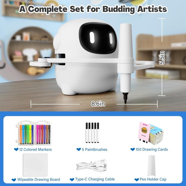 Drawing Robot for Kids with 150 Cards, Voice Interactive Educational Drawing Machine, Montessori Painting Learning Toys for 3 4 5 6 7 8 Year Old Boys Girls Birthday Party
