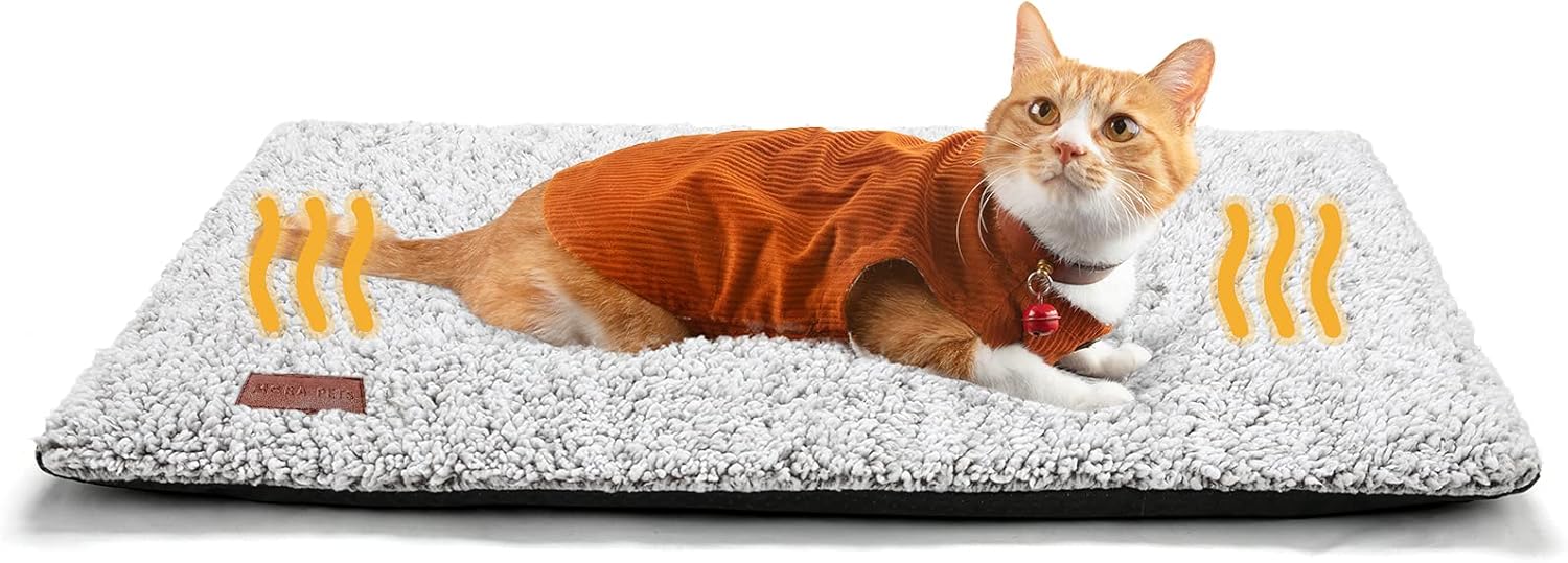 Self Warming Cat Bed Self Heating Cat Dog Mat 24 x 18 inch Extra Warm Thermal Pet Pad for Indoor Outdoor Pets with Removable Cover Non-Slip Bottom Washable Non Electric