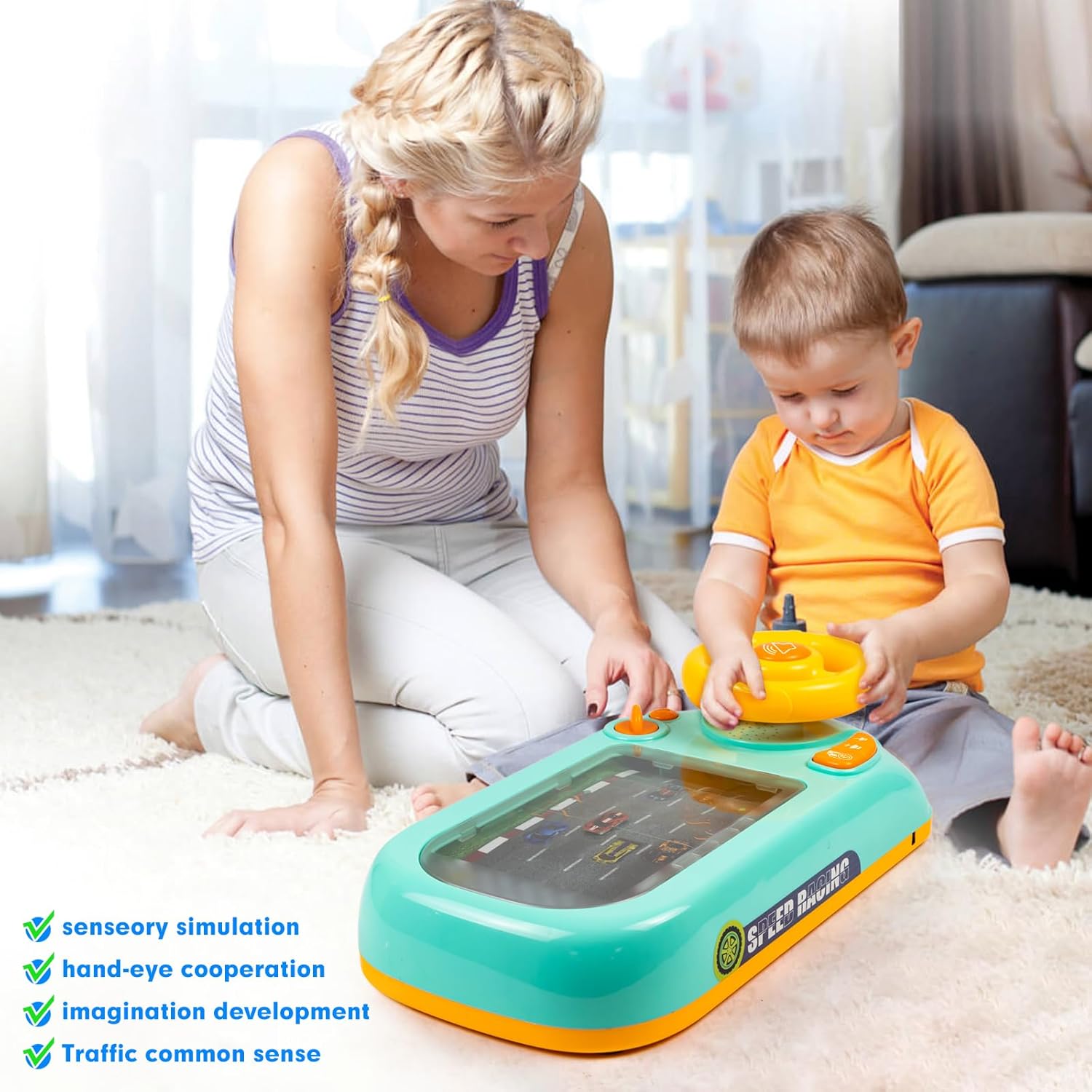 Musical Steering Wheel Toys for Boys 4-6: Toddler Simulated Driving Racing Car Game with Sound Ages 3+ Year Old, Interactive Educational Learning Race Truck for Kids Girls Birthday Gifts