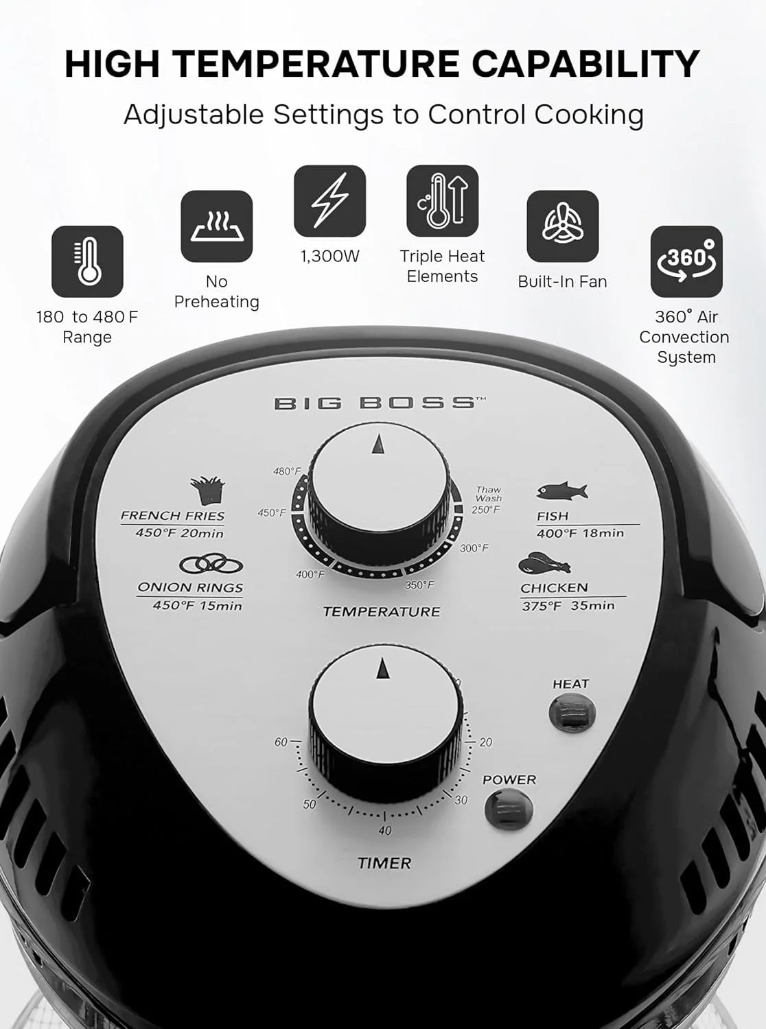 🎉Last Day 60% OFF⏰️ GraniteStone Air Fryer Toaster Oven Combo 16Qt Kitchen Countertop Convection Rotisserie 1300W Large Glass Bowl, Black