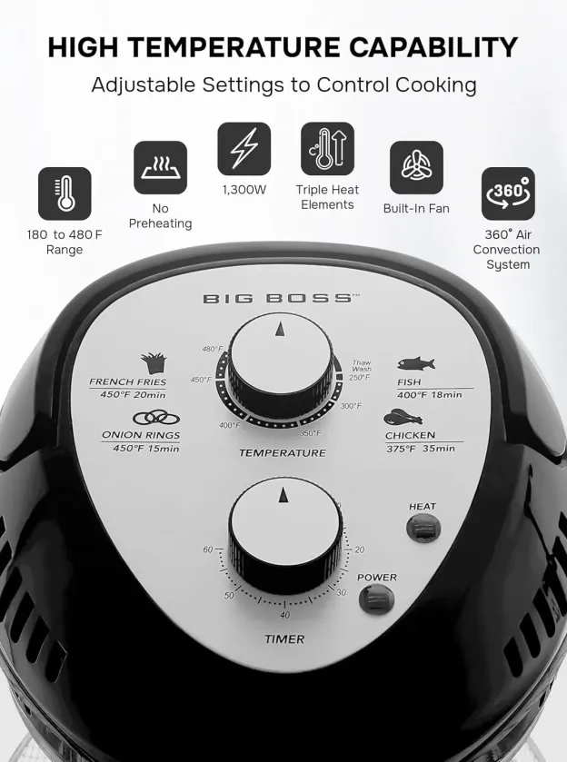 🎉Last Day 60% OFF⏰️ GraniteStone Air Fryer Toaster Oven Combo 16Qt Kitchen Countertop Convection Rotisserie 1300W Large Glass Bowl, Black