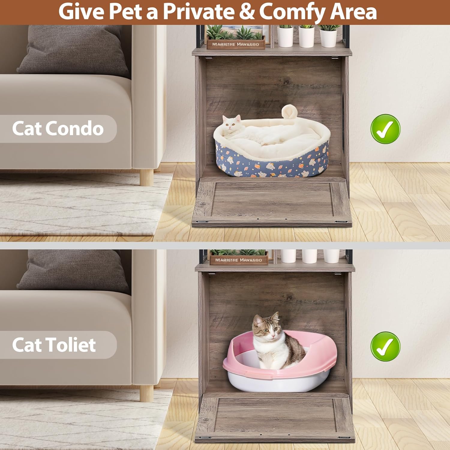 Litter Box Enclosure with Shelf, 50-Inch 2-in-1 Cat Litter Box