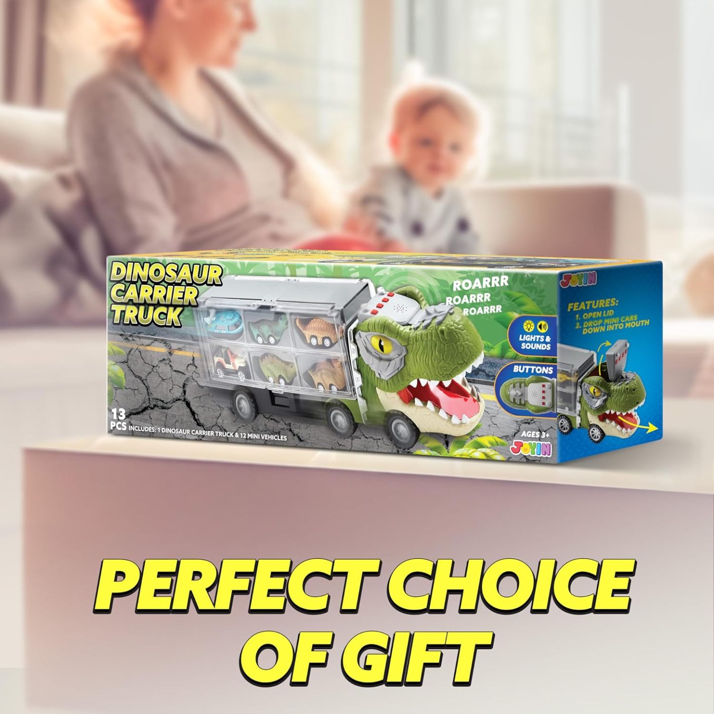 ⏰ LAST DAY 60% OFF 💥 13 in 1 Dinosaur Toys for Kids 3-5, Dinosaur Truck with 12 Pull Back Cars, Birthday Gifts Toys for 3 4 5+ Year Old Boy, Transport Carrier Truck for Toddlers, Christmas Great Gifts for Grandkids