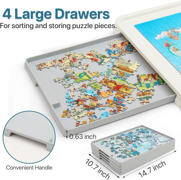 ⏰ LAST DAY 60% OFF 1500 Pieces Rotating Plastic Puzzle Board with Drawers and Cover, 35"x27" Portable Spinning Jigsaw Puzzle Table for Adults, Upgraded Lazy Susan, Ideal Gift for Mum