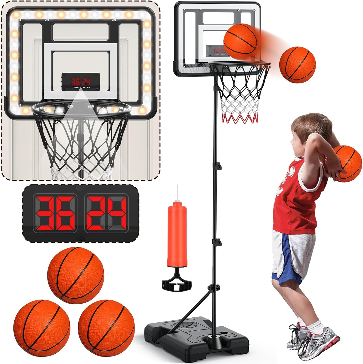⏰Kids' Gifts 💥Kids Indoor Basketball Hoop with Scoreboard & Timer