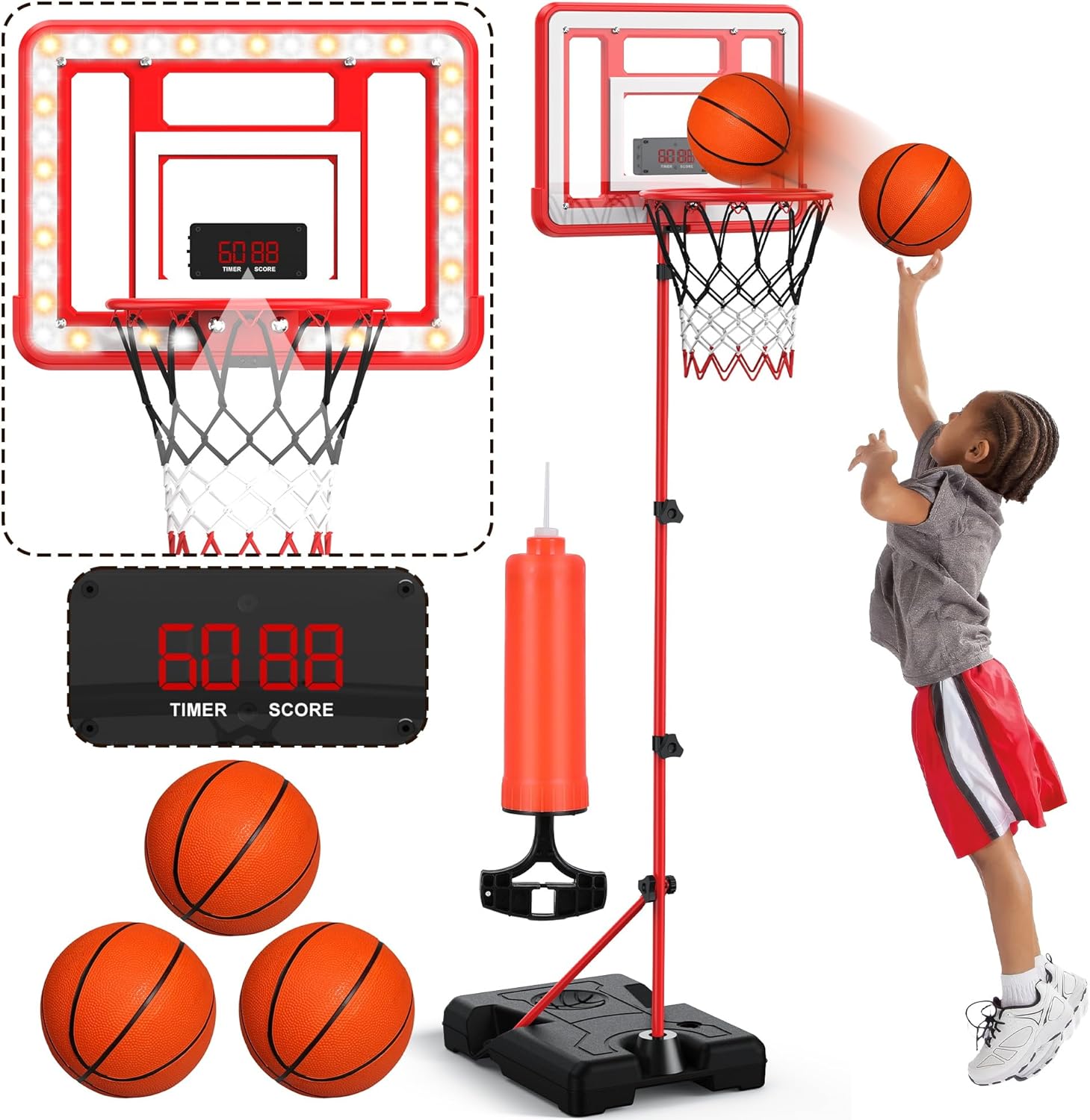 ⏰Kids' Gifts 💥Kids Indoor Basketball Hoop with Scoreboard & Timer