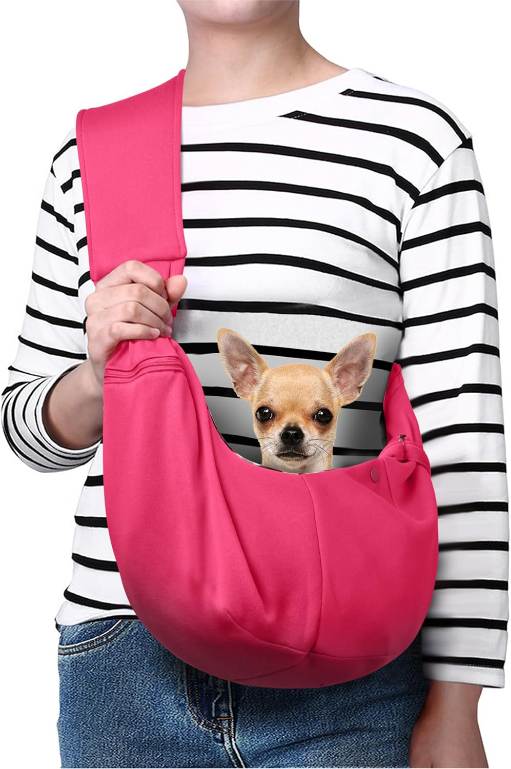Small Pet Zipper Pocket & Adjustable Strap Carrier - for 3-10 lbs Pets 