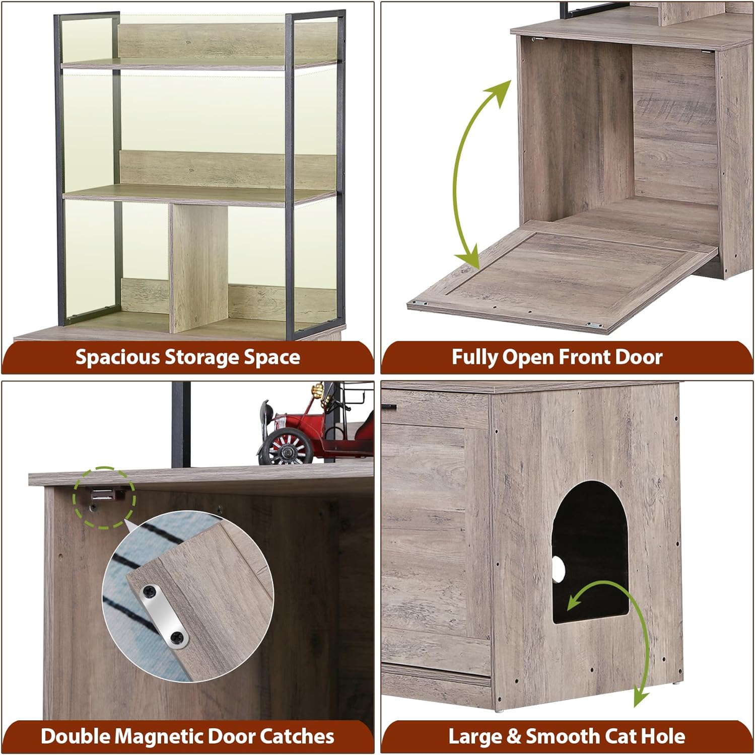 Litter Box Enclosure with Shelf, 50-Inch 2-in-1 Cat Litter Box